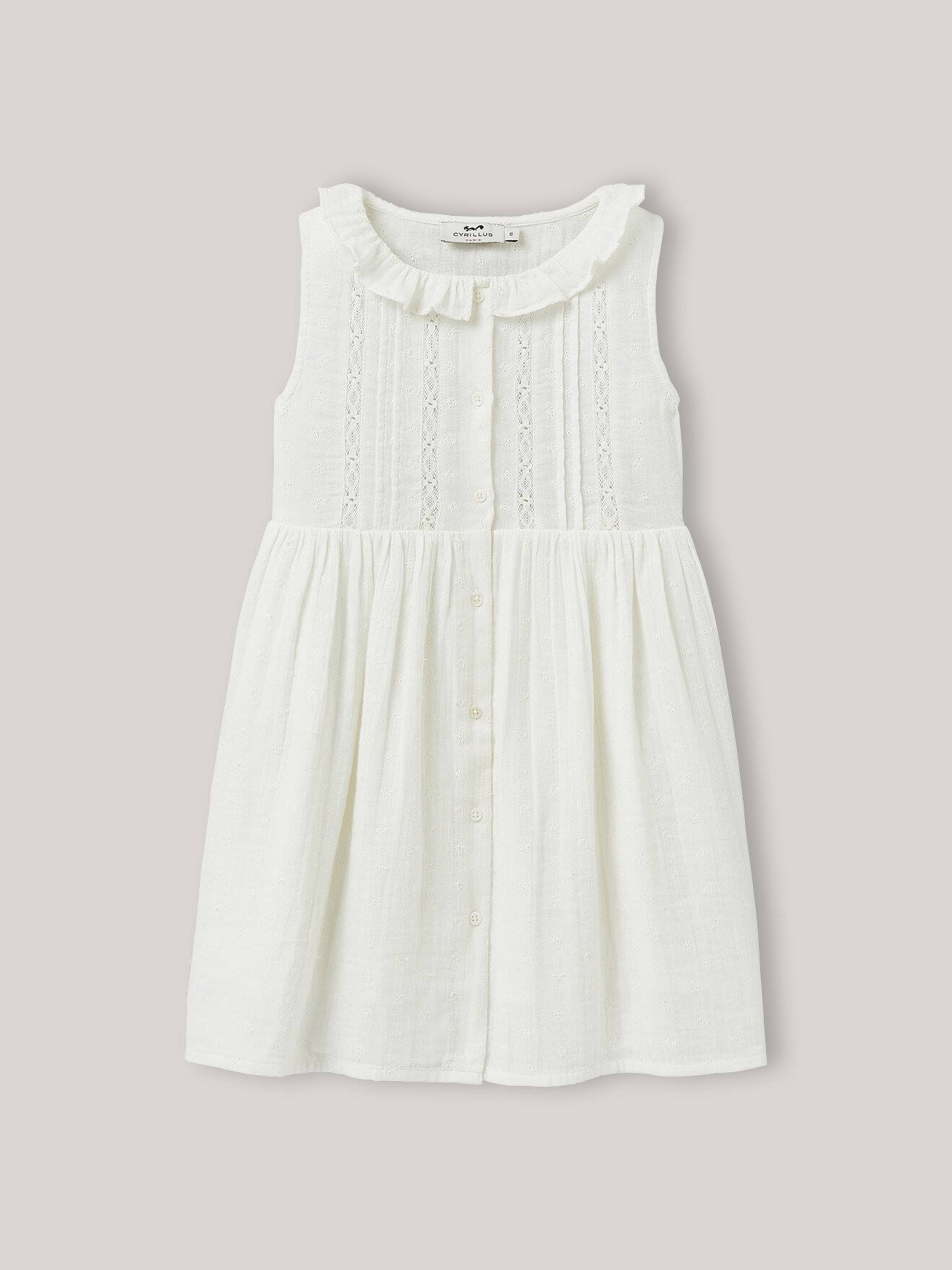 Robe En Gaze De Coton Brodée Ecru