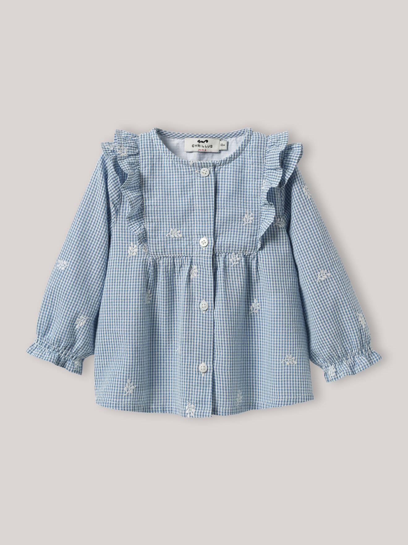Blouse Brodée En Vichy Vichy Bleu