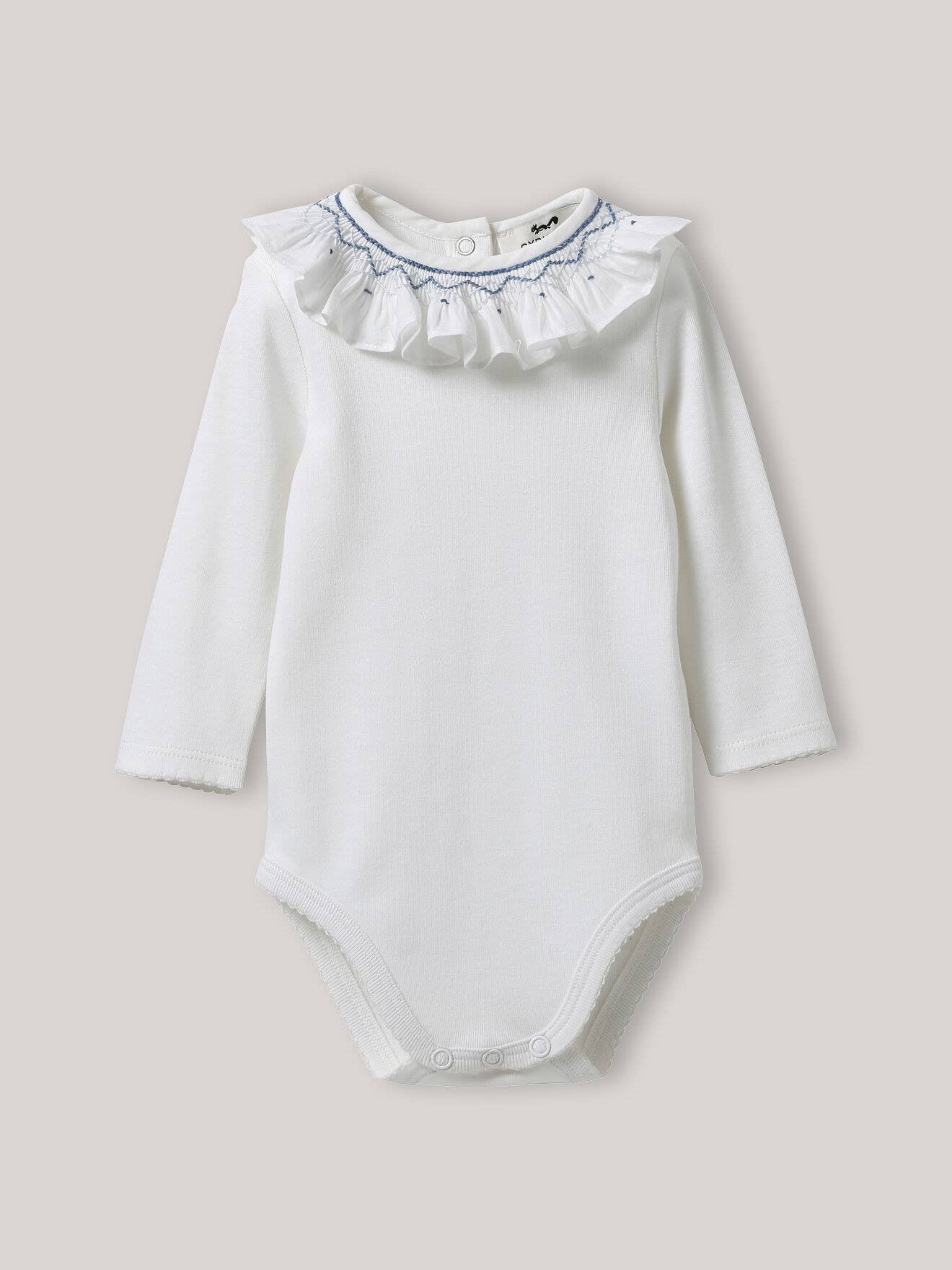 Body Col Avec Smocksen Coton Biologique Blanc Doux