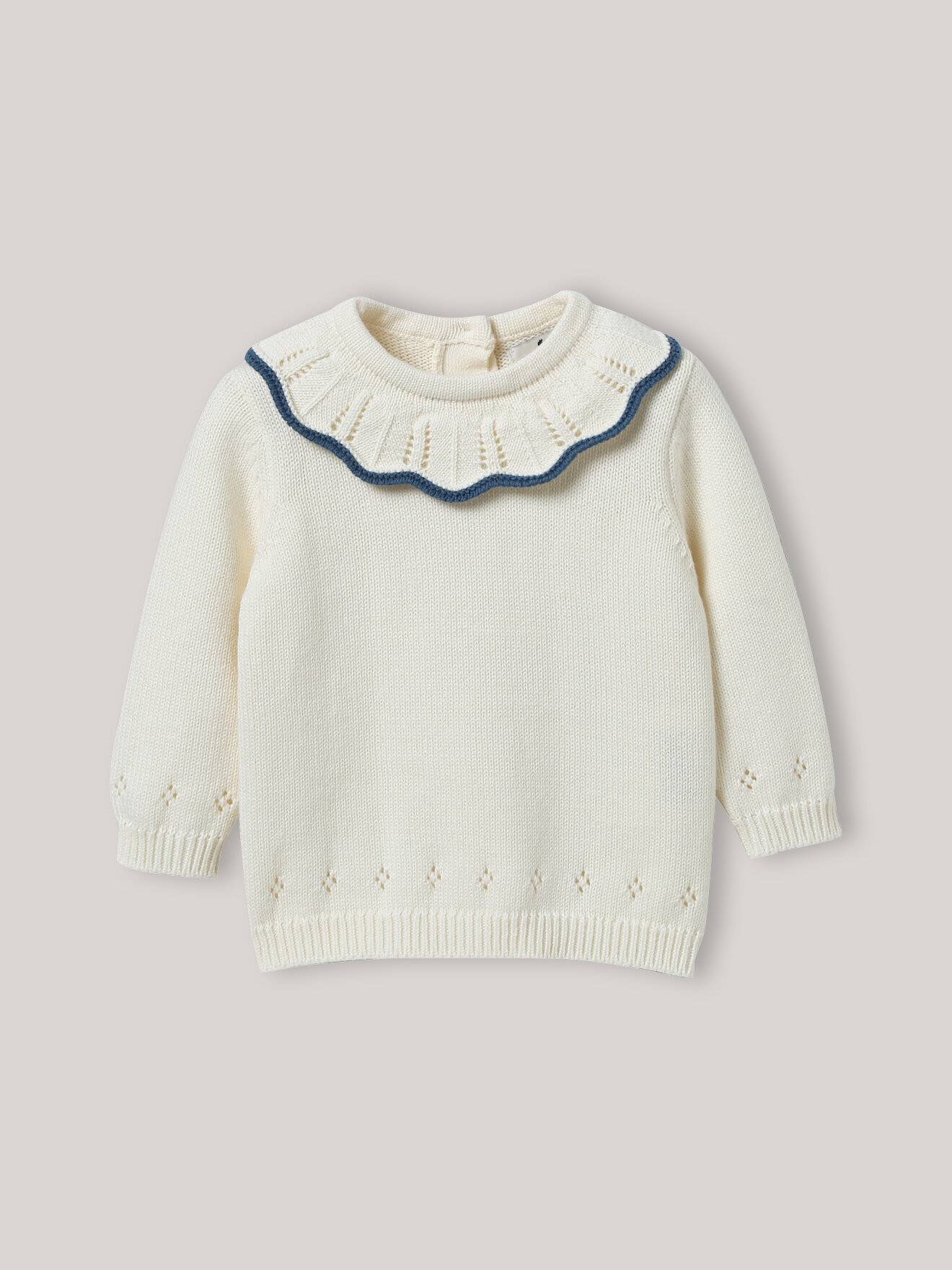 Pull À Collerette En Coton Biologique Et Laine Ecru