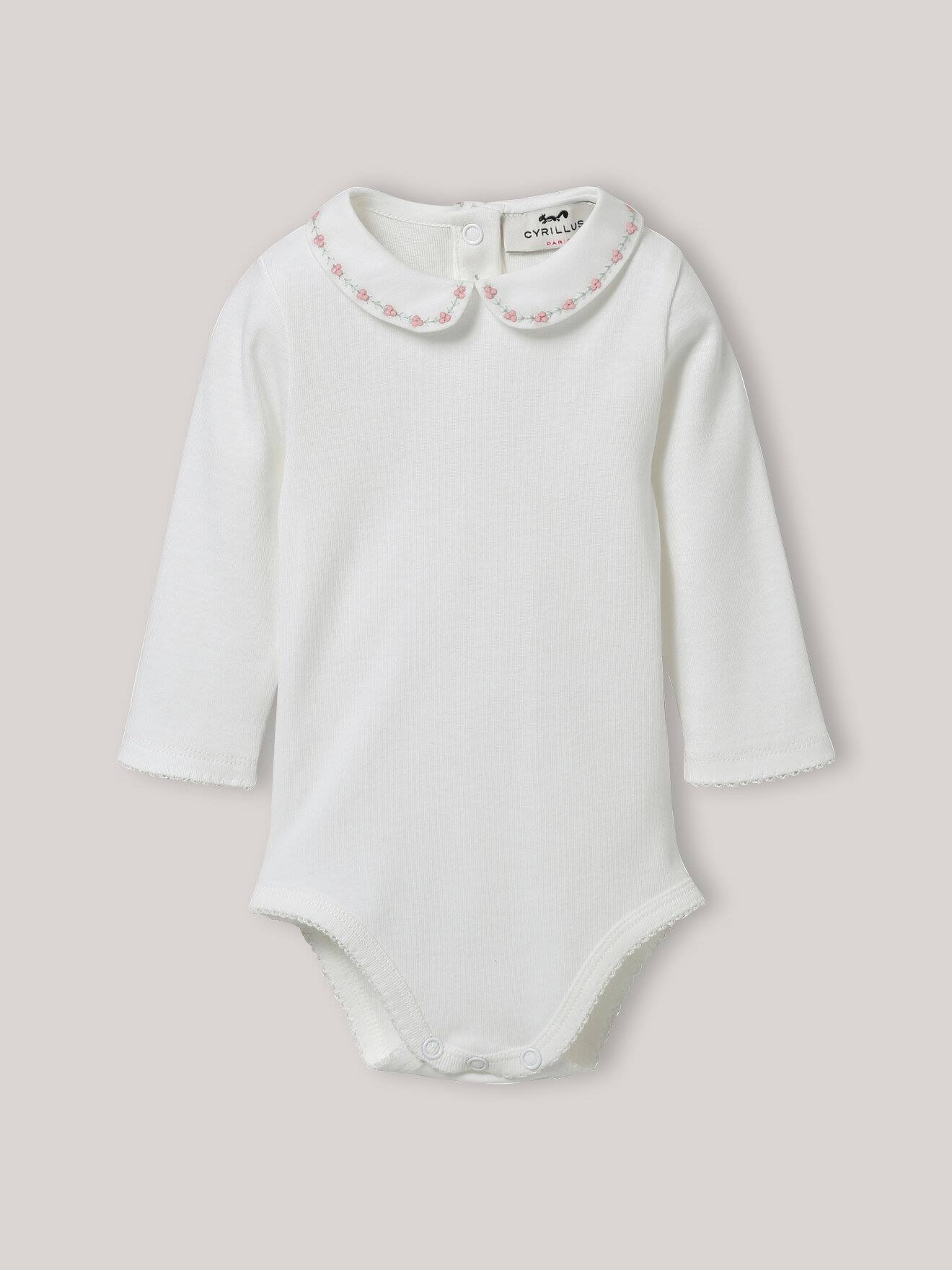 Body Col Brodé En Coton Biologique Blanc Doux