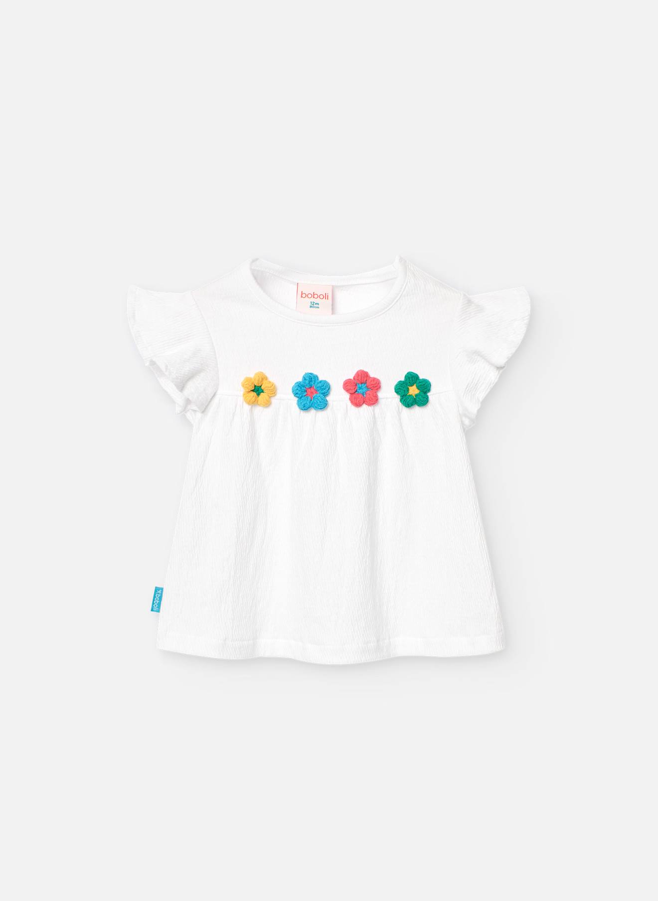 T-shirt Avec Volants Et Col Rond Blanc