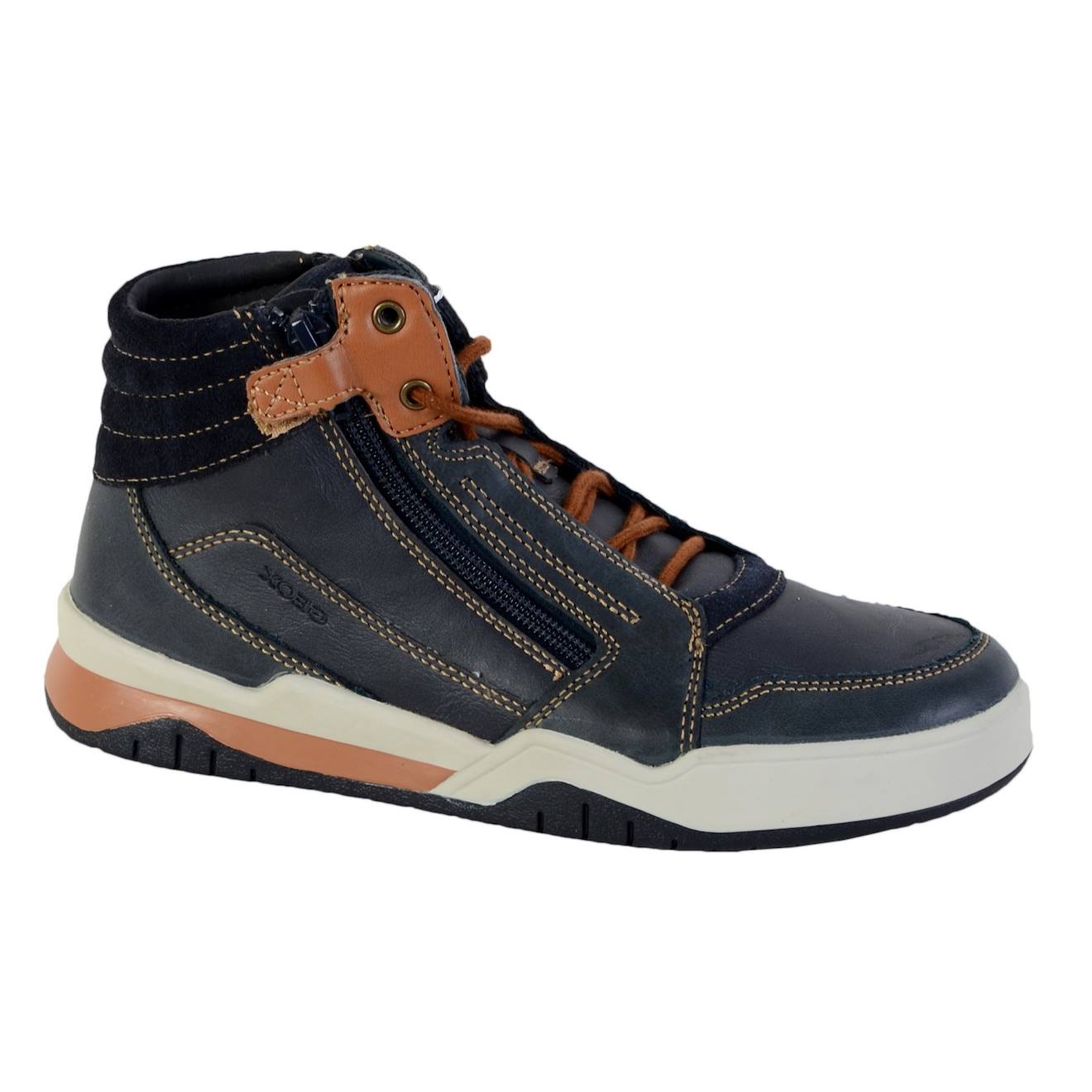 Baskets Montantes À Lacets Velours Navy Lt Brown