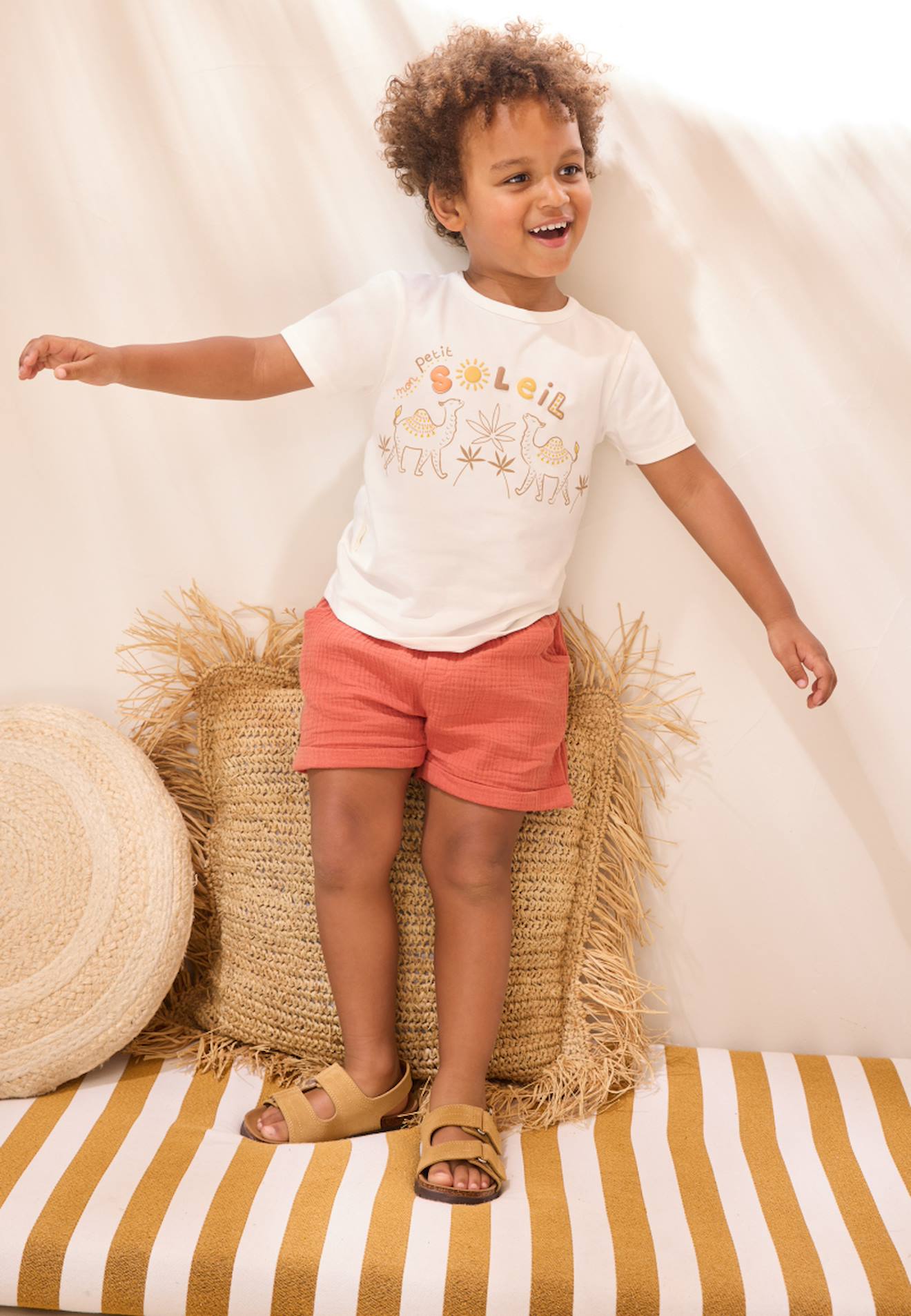 Ensemble Bébé T-shirt Et Short En Gaze De Coton Liwa Ecru