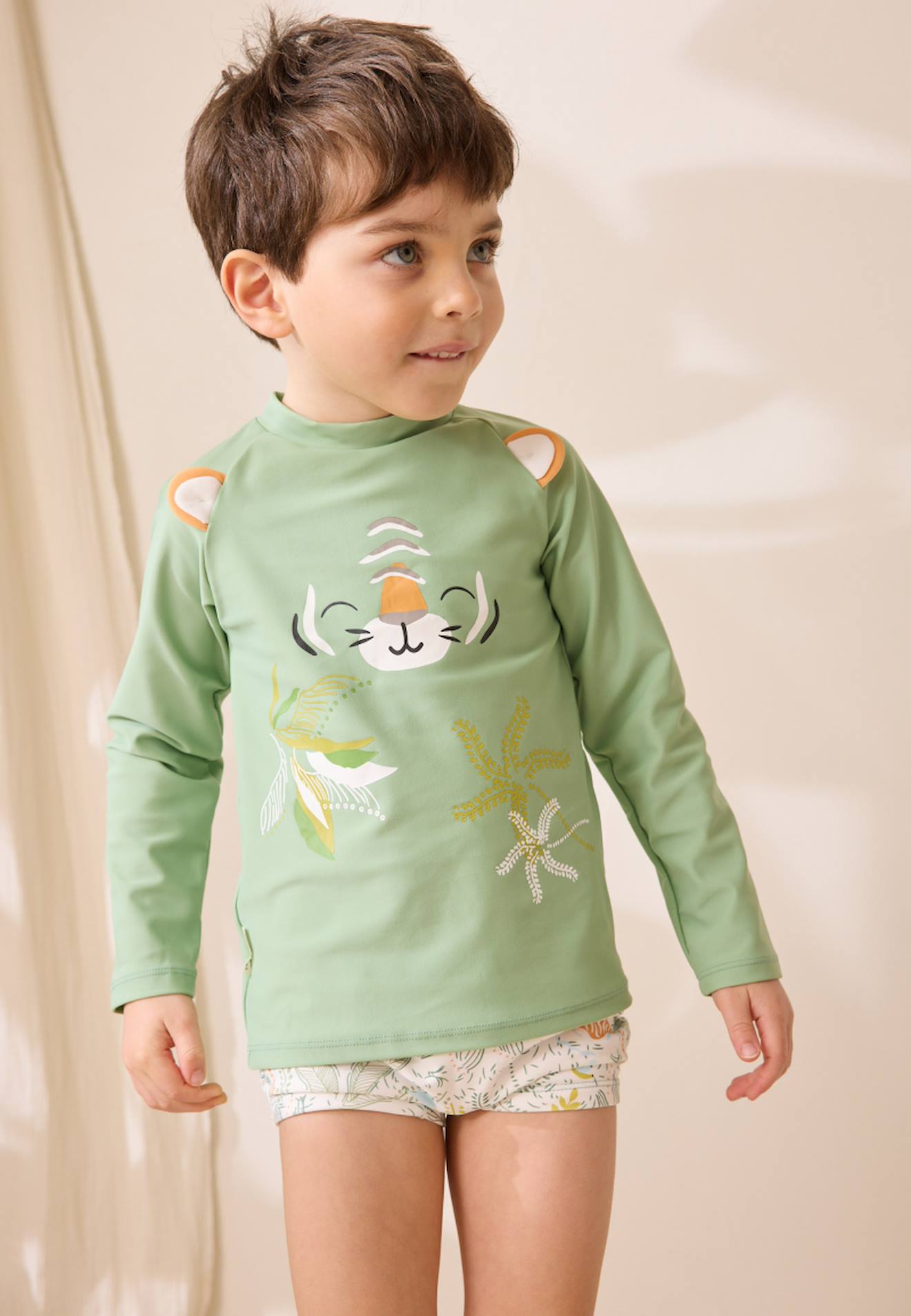 Maillot De Bain Bébé 2 Pièces T-shirt De Protection Uv & Boxer Avec Chapeau Kanha Vert