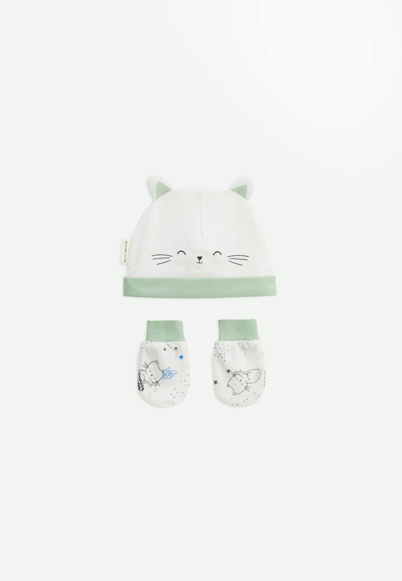 Bonnet Bébé Et Moufles Anti-griffures Chatmallow Ecru