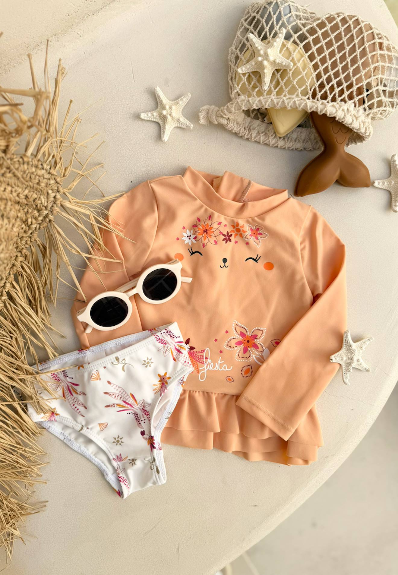 Maillot De Bain Bébé 2 Pièces T-shirt De Protection Uv & Culotte Fiesta Jaune