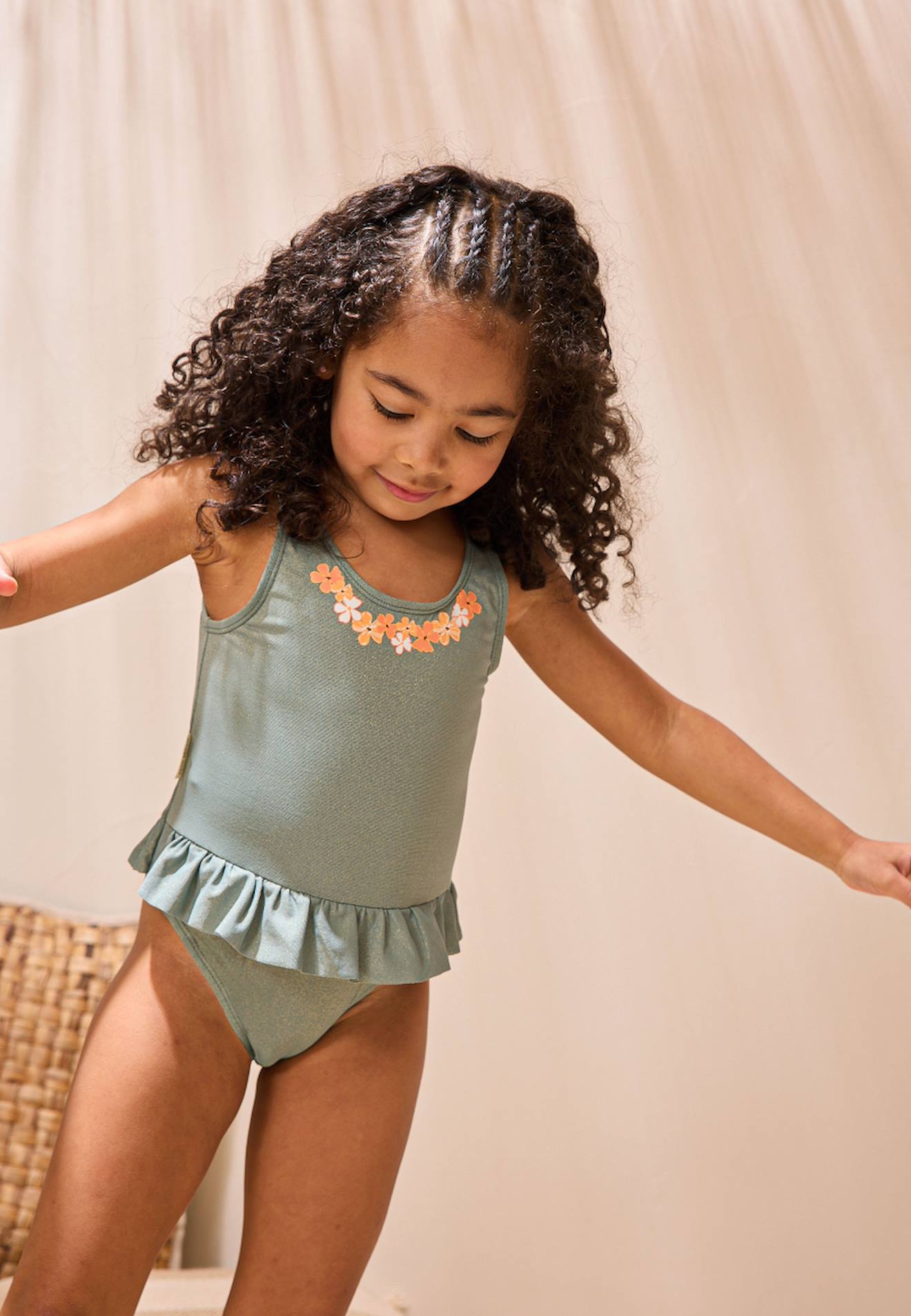 Maillot De Bain Bébé 1 Pièce Fleur Vert