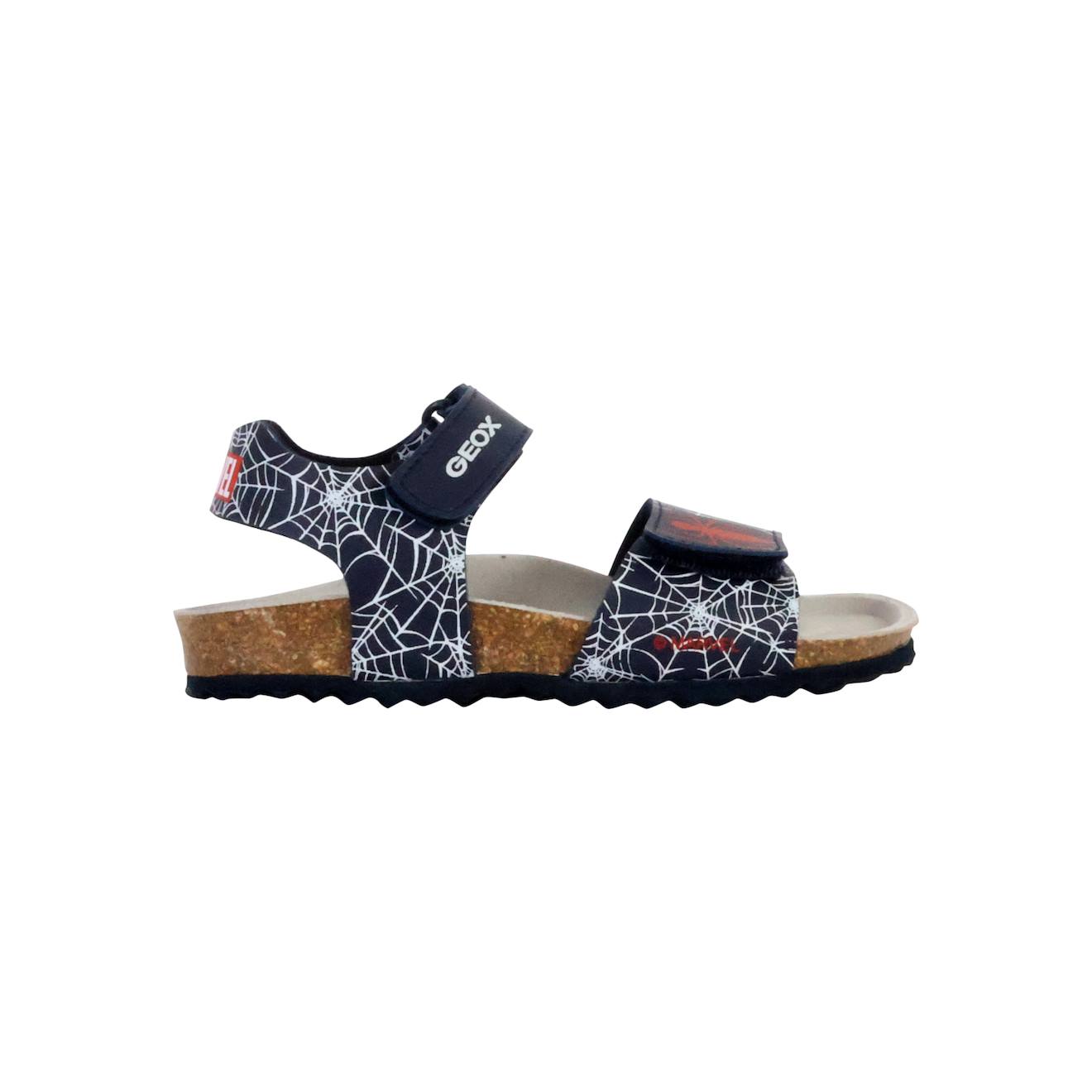 Sandales En Cuir À Scratch Navy Rouge