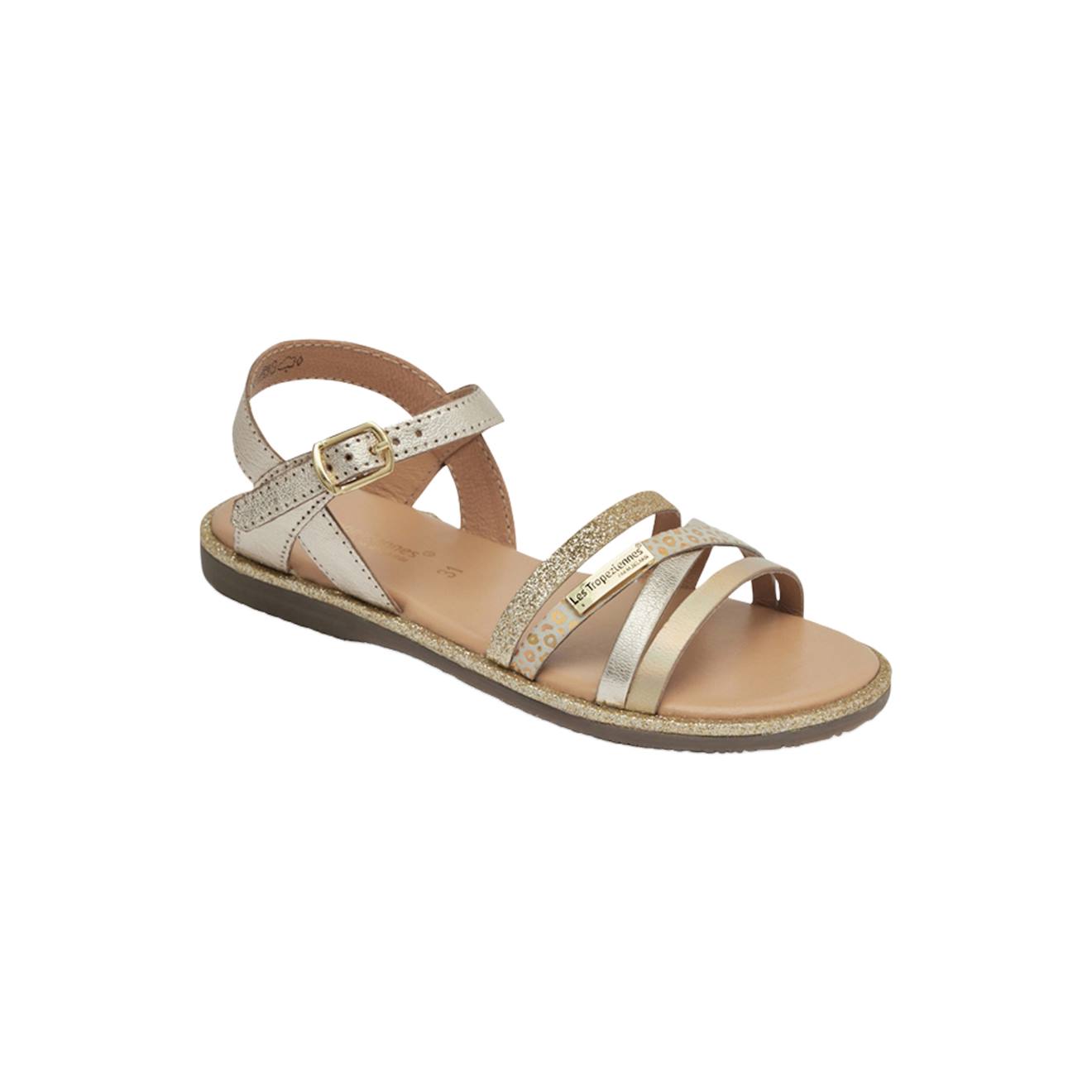 Sandales En Cuir À Brides Or Multi