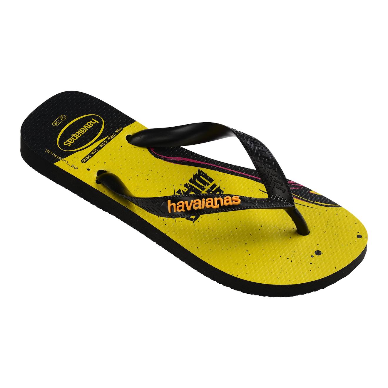 Tongs À Enfiler Noir Jaune