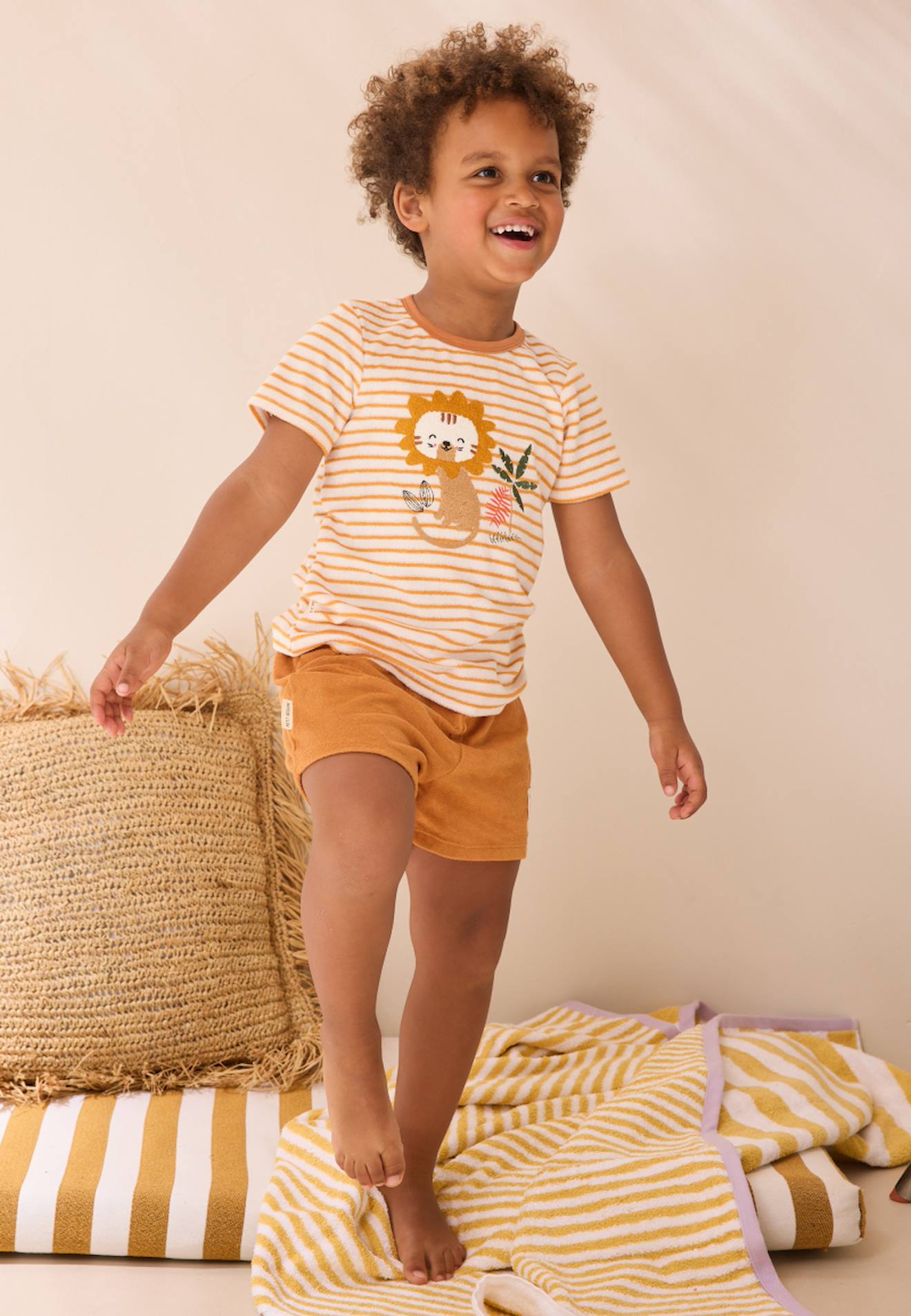 Ensemble Bébé T-shirt Et Short En Éponge Mio Ecru