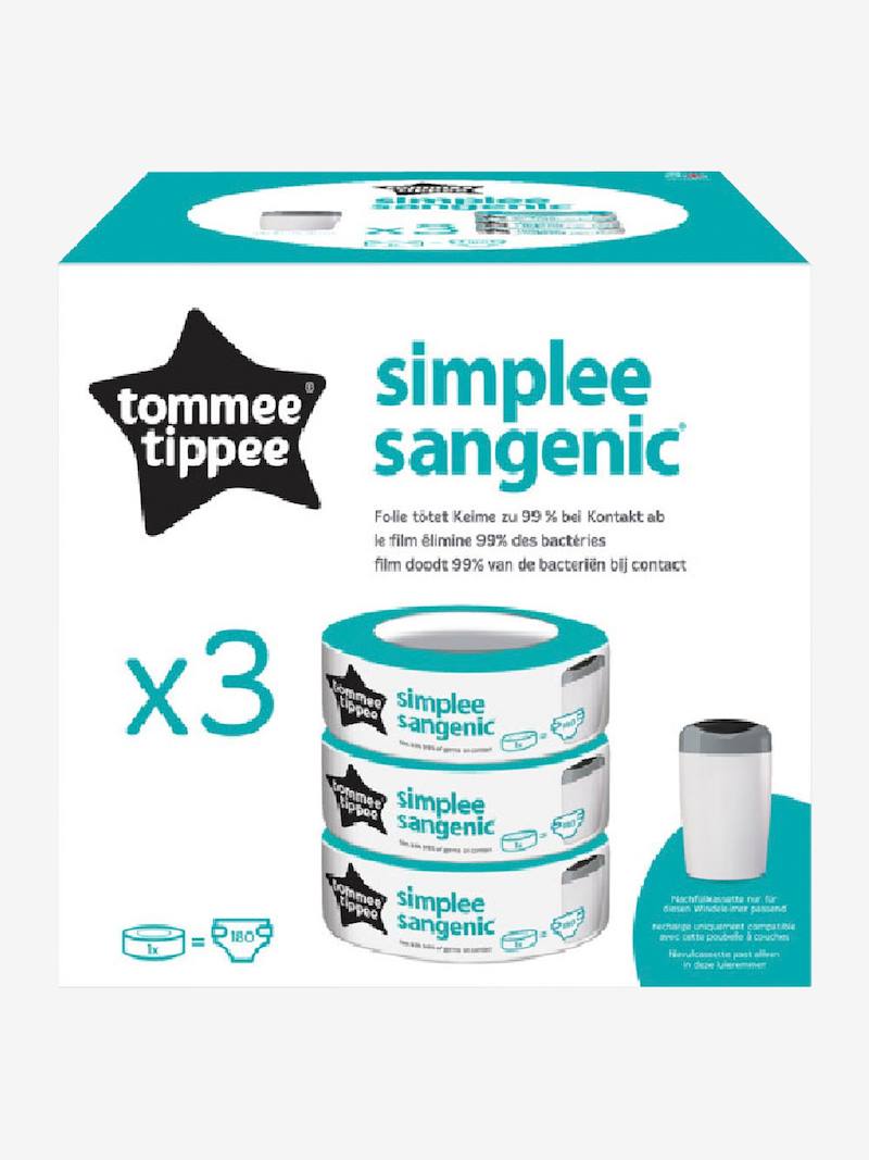 Lot de 3 recharges pour poubelle à couches Simplee Tommee tippee SANGENIC en plastique recyclé