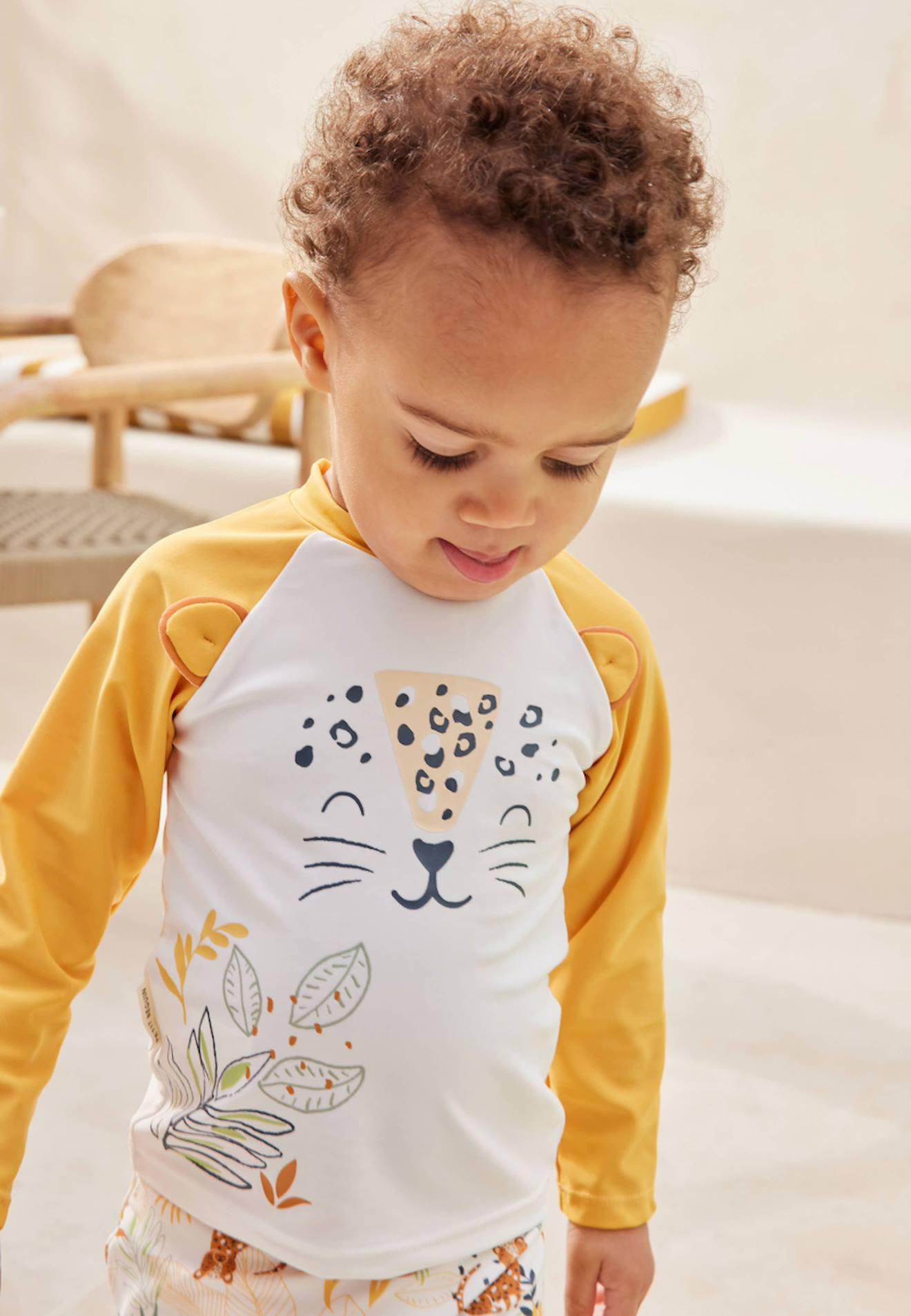 Maillot De Bain Bébé 2 Pièces T-shirt De Protection Uv & Boxer Wakae Ocre