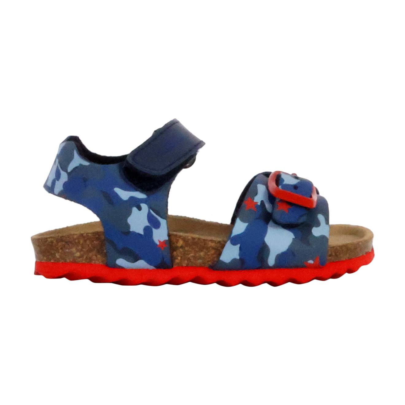 Sandales En Cuir À Scratch Navy Rouge