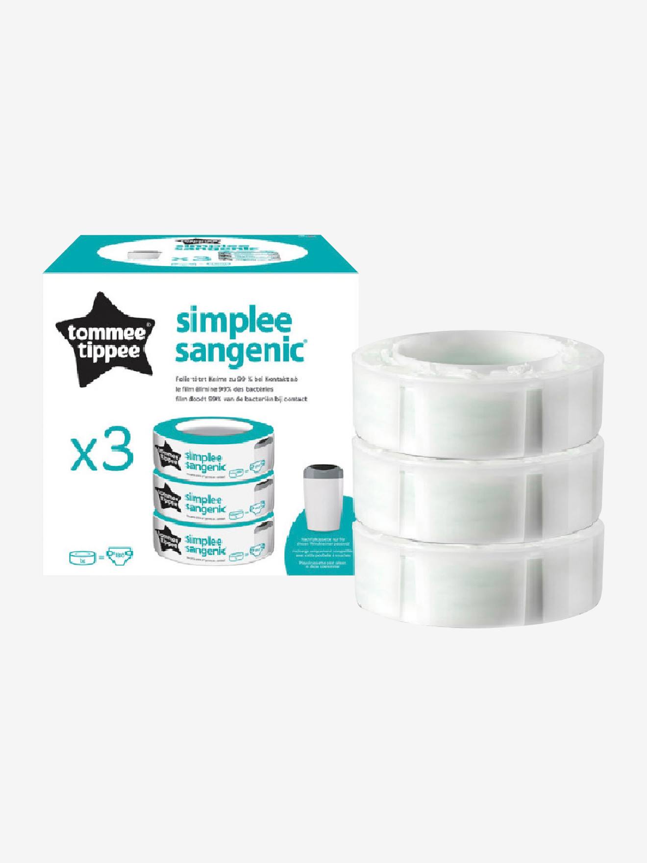 Tommee Tippee 6 Recharges Poubelle Couches SIMPLEE Sangenic Antiodeur Antigerme 