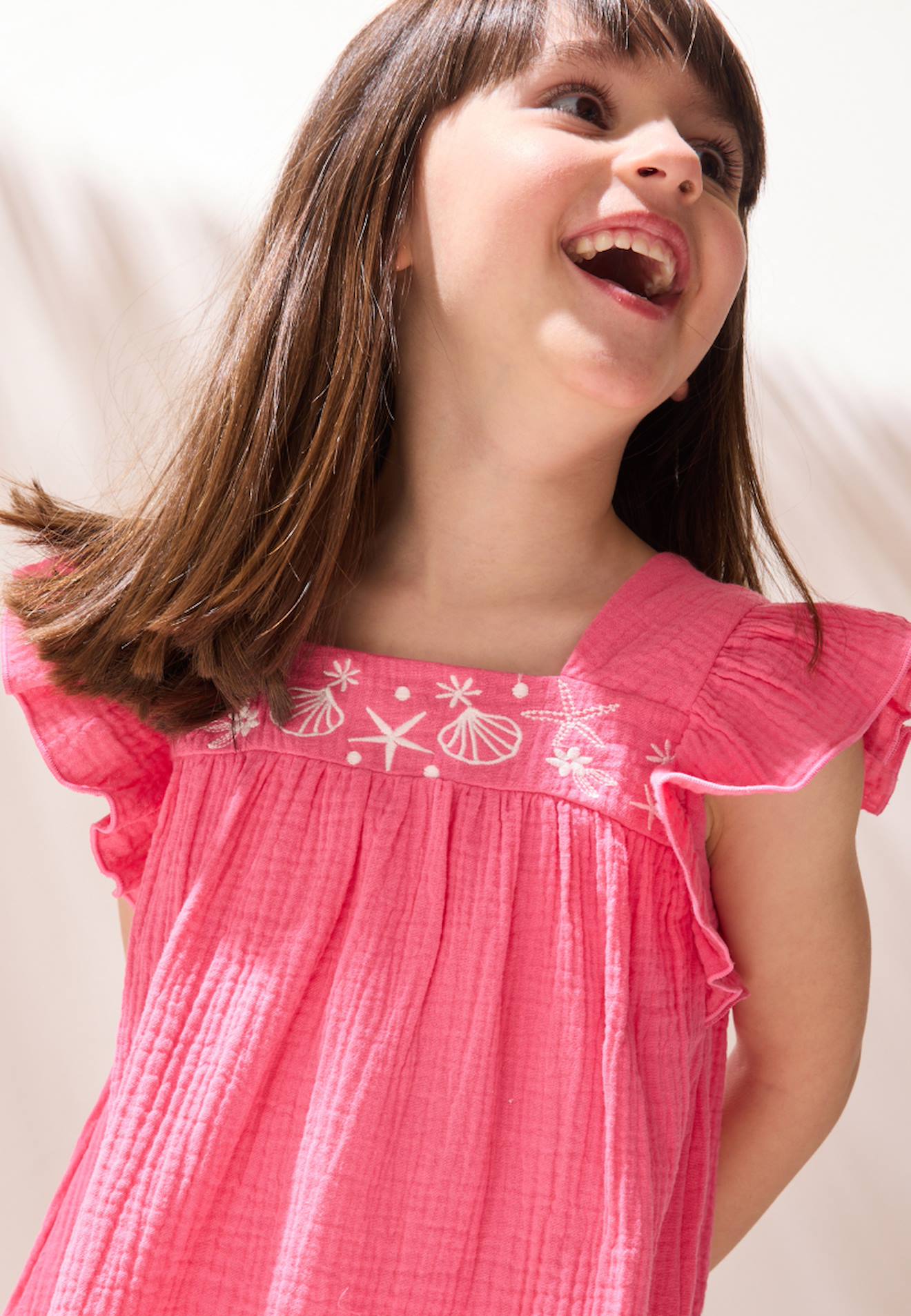 Robe Enfant En Gaze De Coton Bahamas Rose