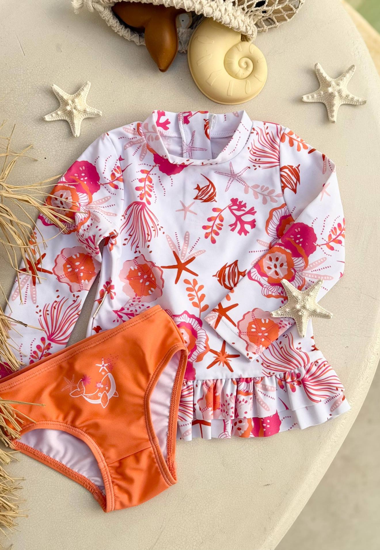 Maillot De Bain Bébé 2 Pièces T-shirt De Protection Uv & Culotte Bahamas Ecru