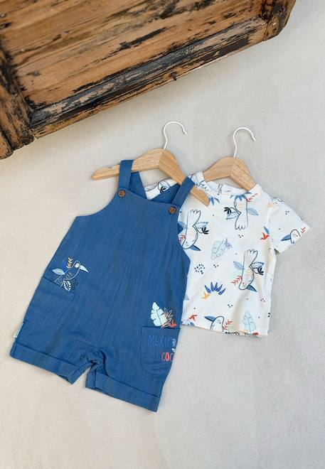 Bébé-Salopette, combinaison-Ensemble salopette bébé en lin et t-shirt mexico