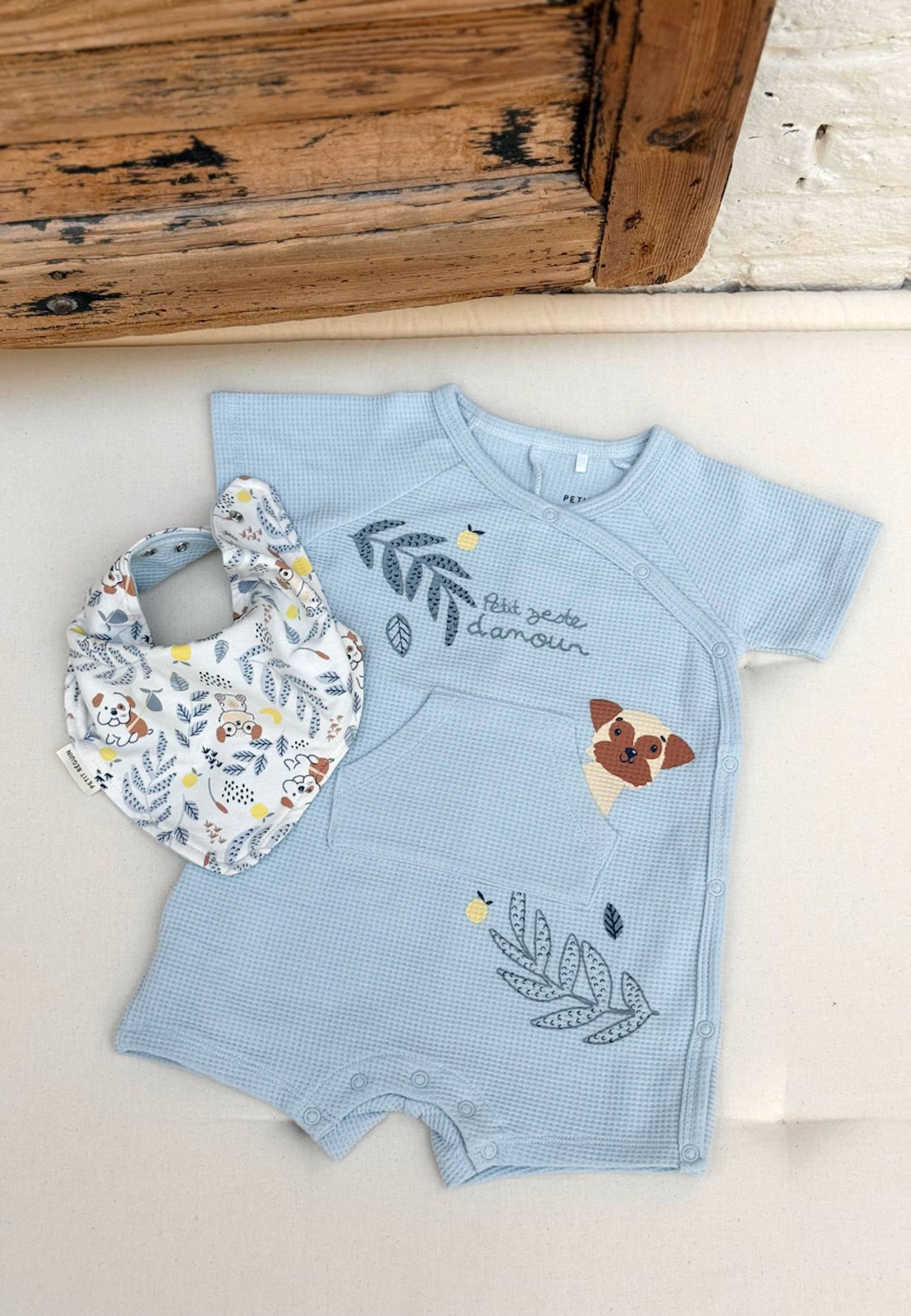 Barboteuse Bébé + Foulard Zeste D'amour Bleu