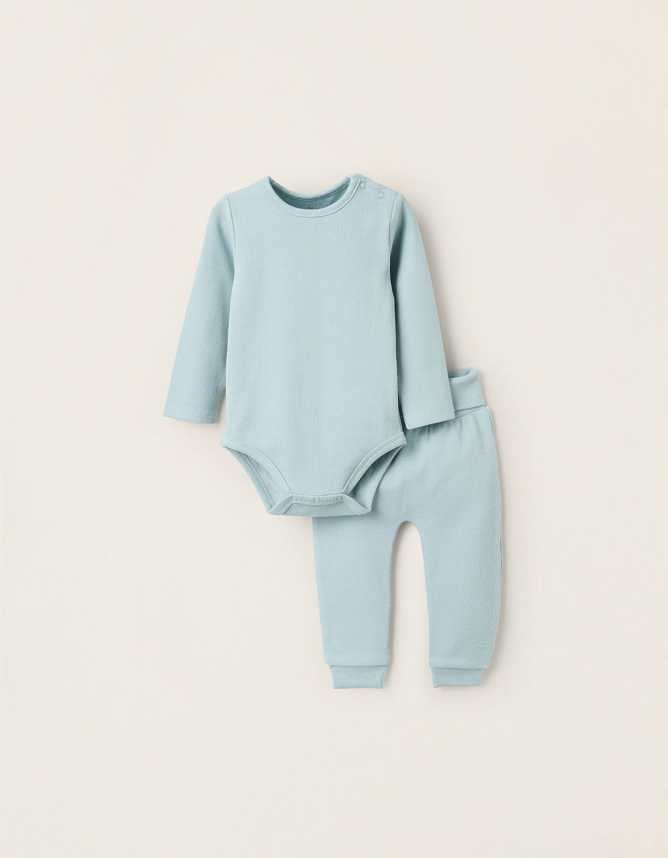 Pyjama Côtelé De Body Et Pantalon Bleu Clair