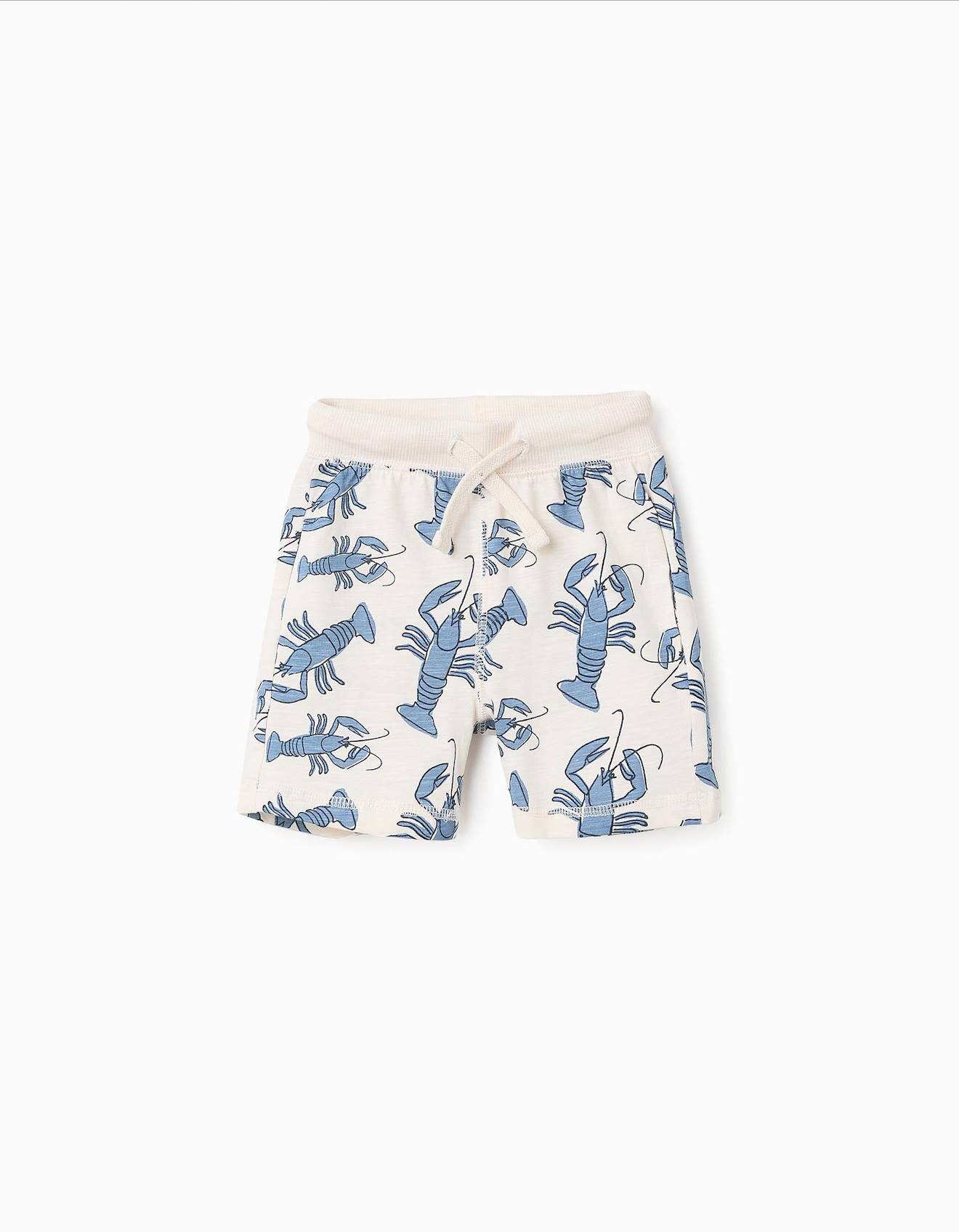 Short En Coton Avec Motif Bleu