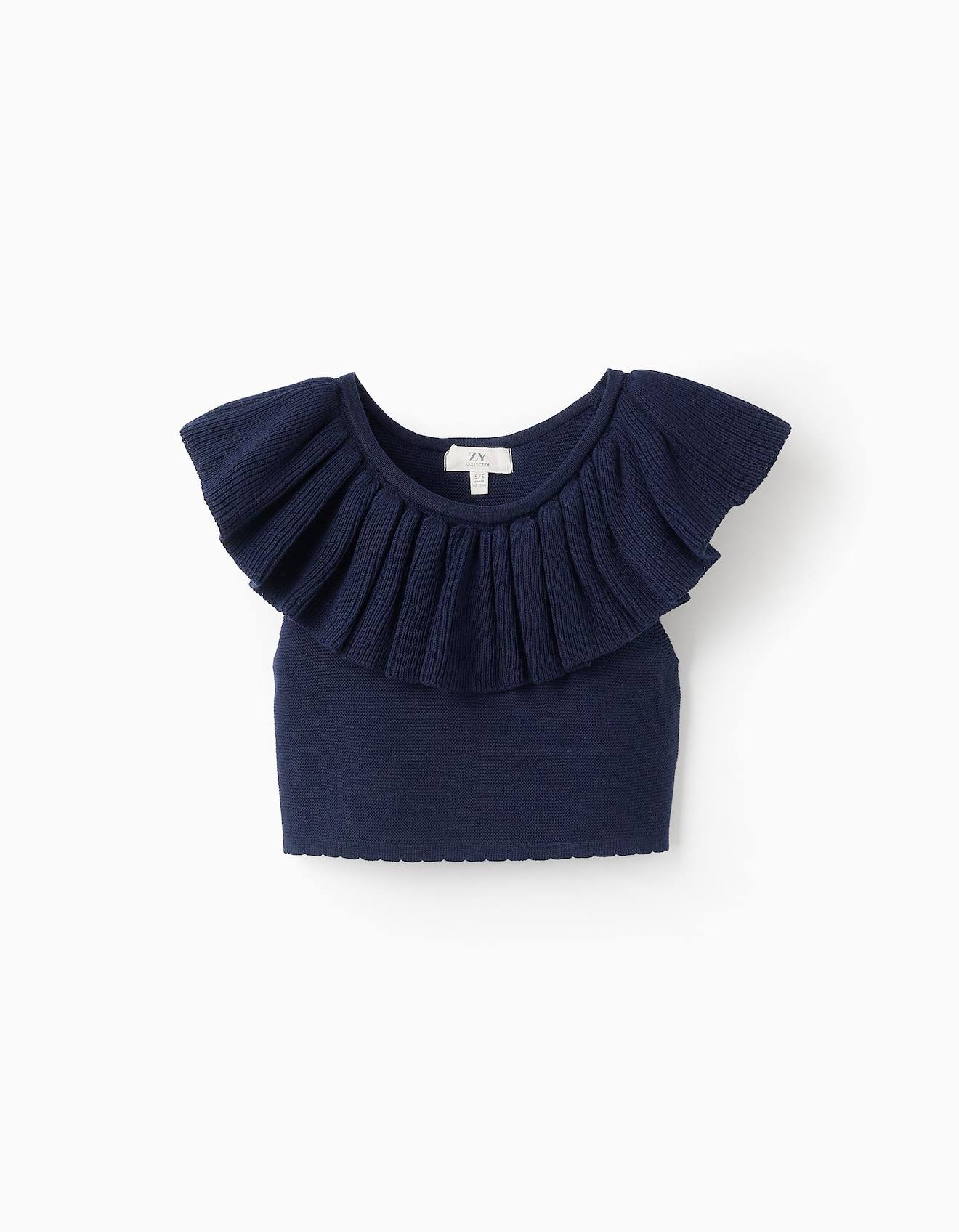 Top En Maille Avec Volants Bleu Foncé