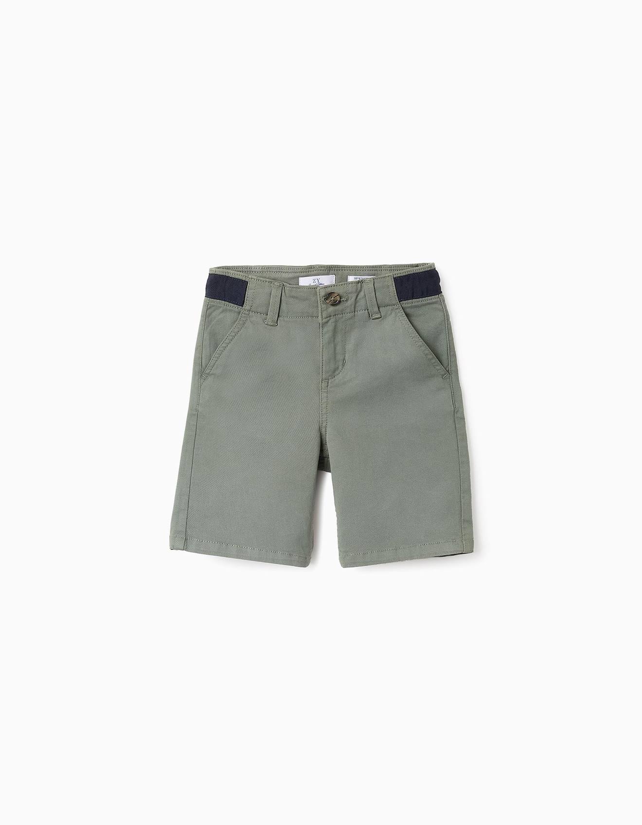 Short En Sergé Avec Taille Contrastée Vert Foncé