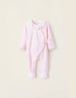 Grenouillère en velours avec nœud et broderie anglaise  - vertbaudet enfant
