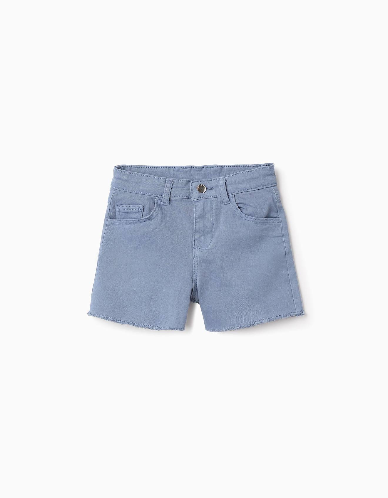 Short En Sergé Avec Ourlets Effilochés Bleu