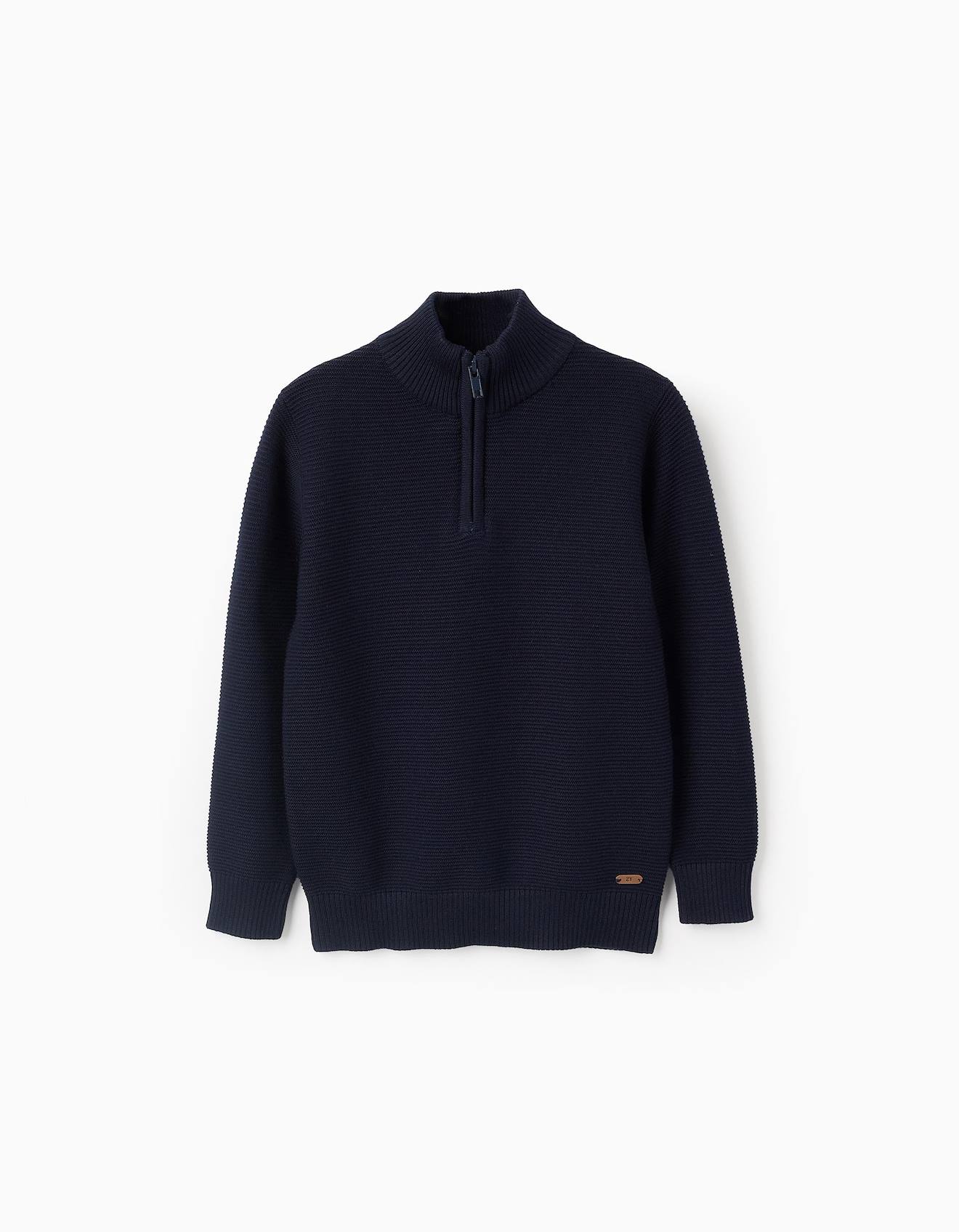 Pull En Maille Avec Col Montant Bleu Foncé