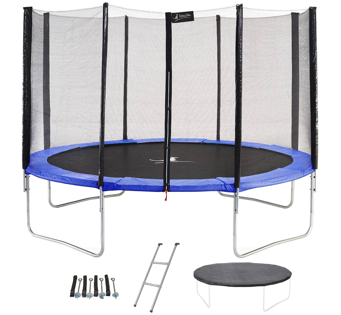 Trampoline Rond Bleu Ø360cm Avec Filet, Échelle, Bâche Et Kit Ancrage Bleu