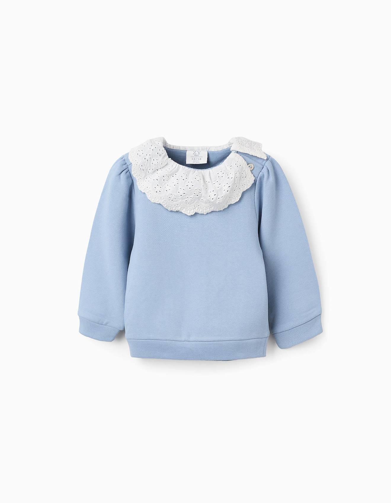 Sweat En Coton Avec Col En Broderie Anglaise Bleu Clair