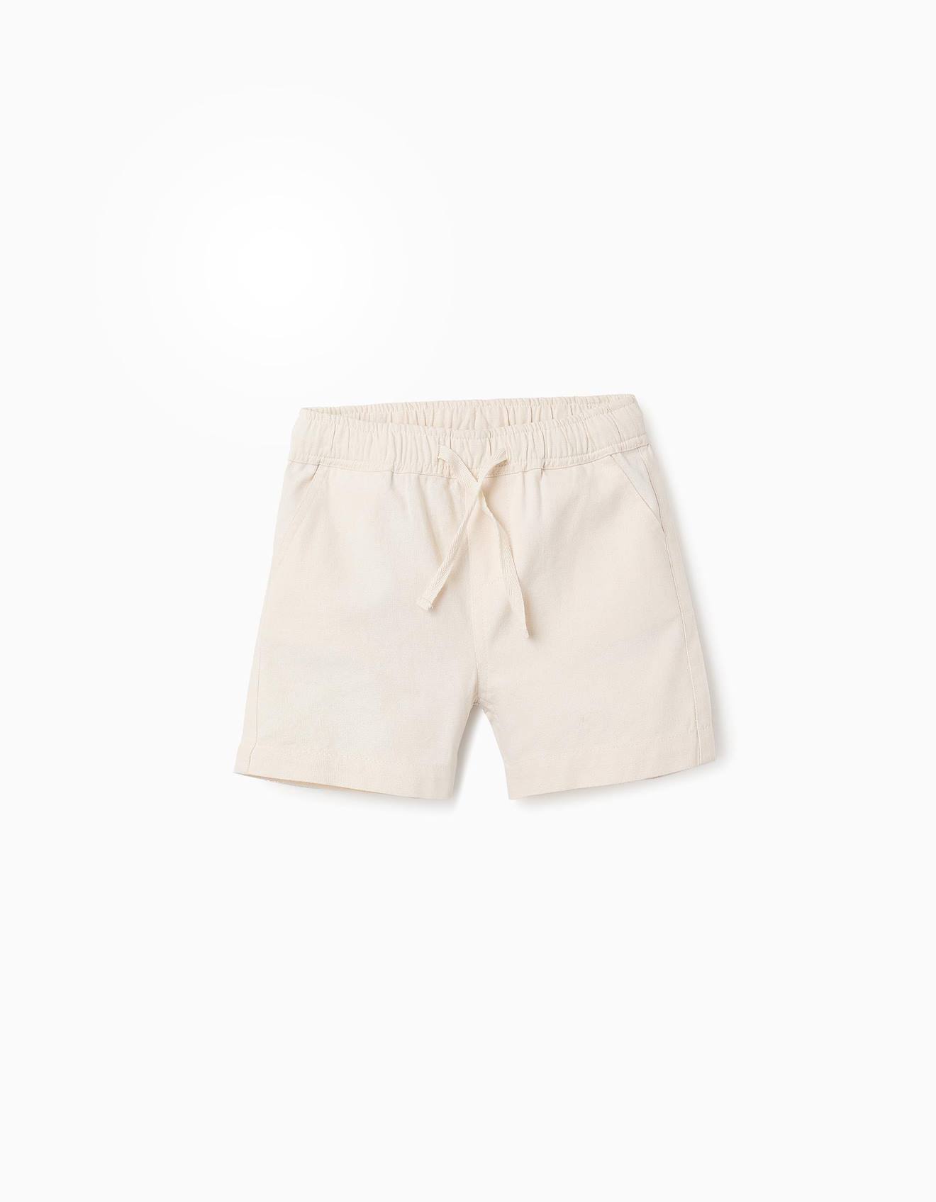 Short En Coton Et Lin Beige
