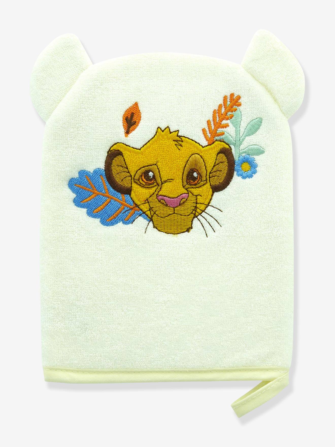 Gant de toilette Disney® ludique brodé tête de Simba jaune pastel