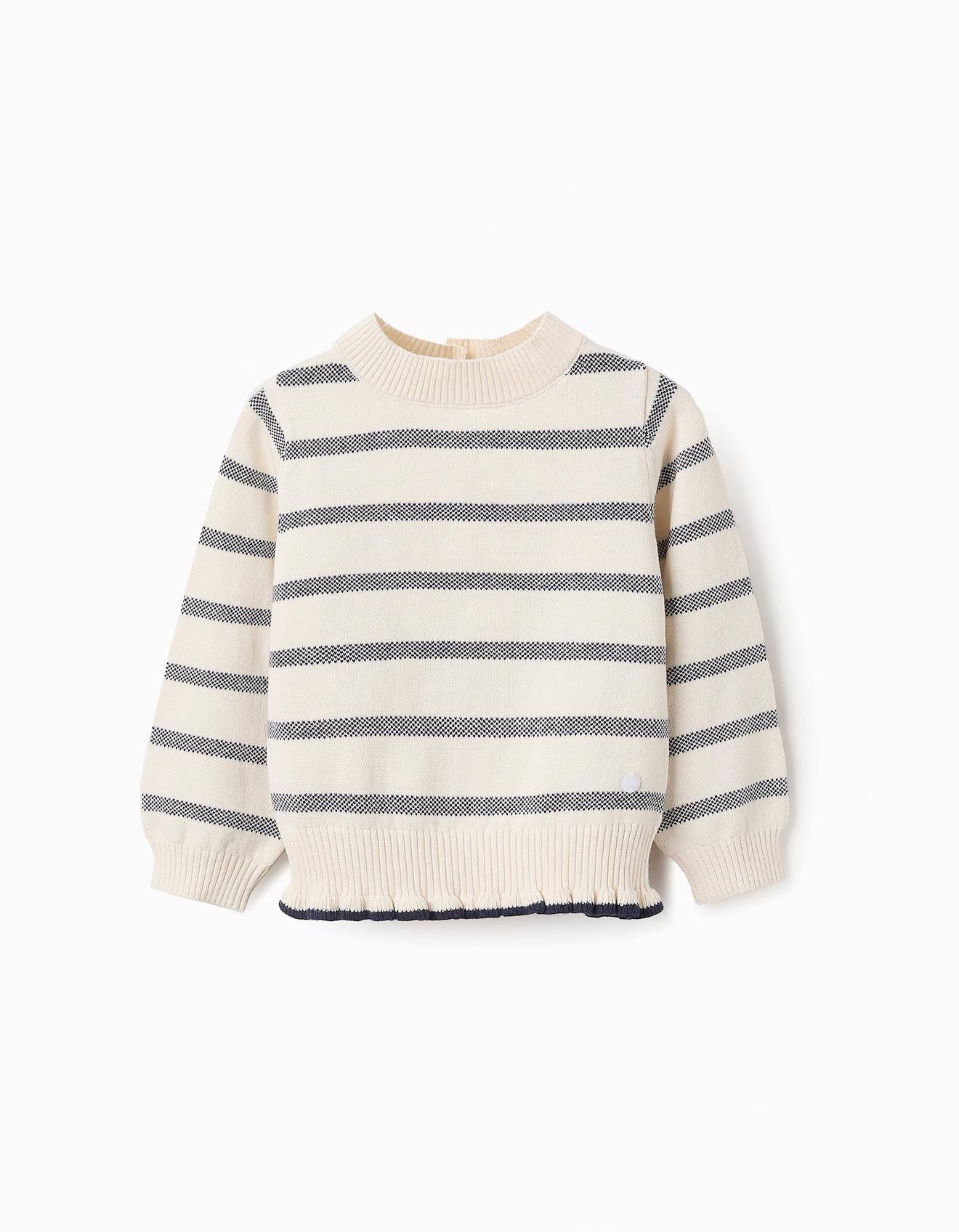 Pull En Maille À Rayures Avec Volants Blanc