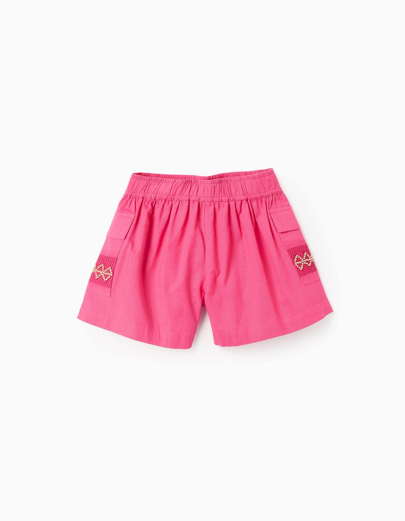 Short En Coton Et Lin Avec Perles Rose Foncé