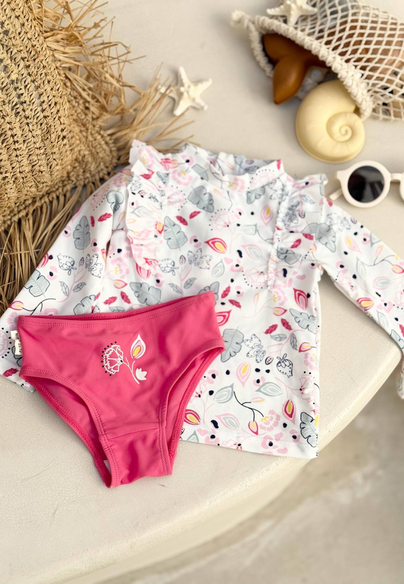 Maillot De Bain Bébé 2 Pièces T-shirt De Protection Uv & Culotte Mindanao Ecru