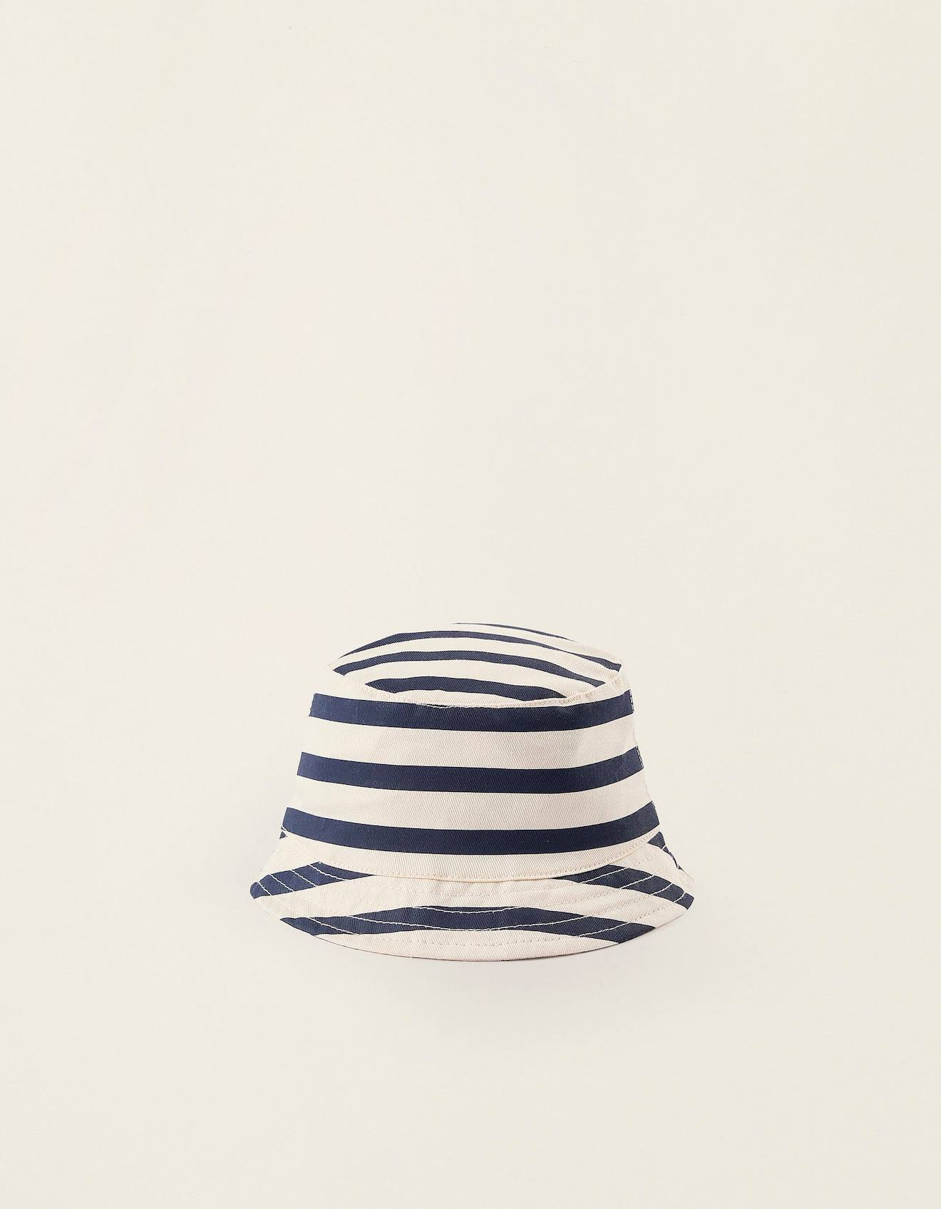 Chapeau En Sergé À Rayures Avec Bandes Latérales Bleu Foncé