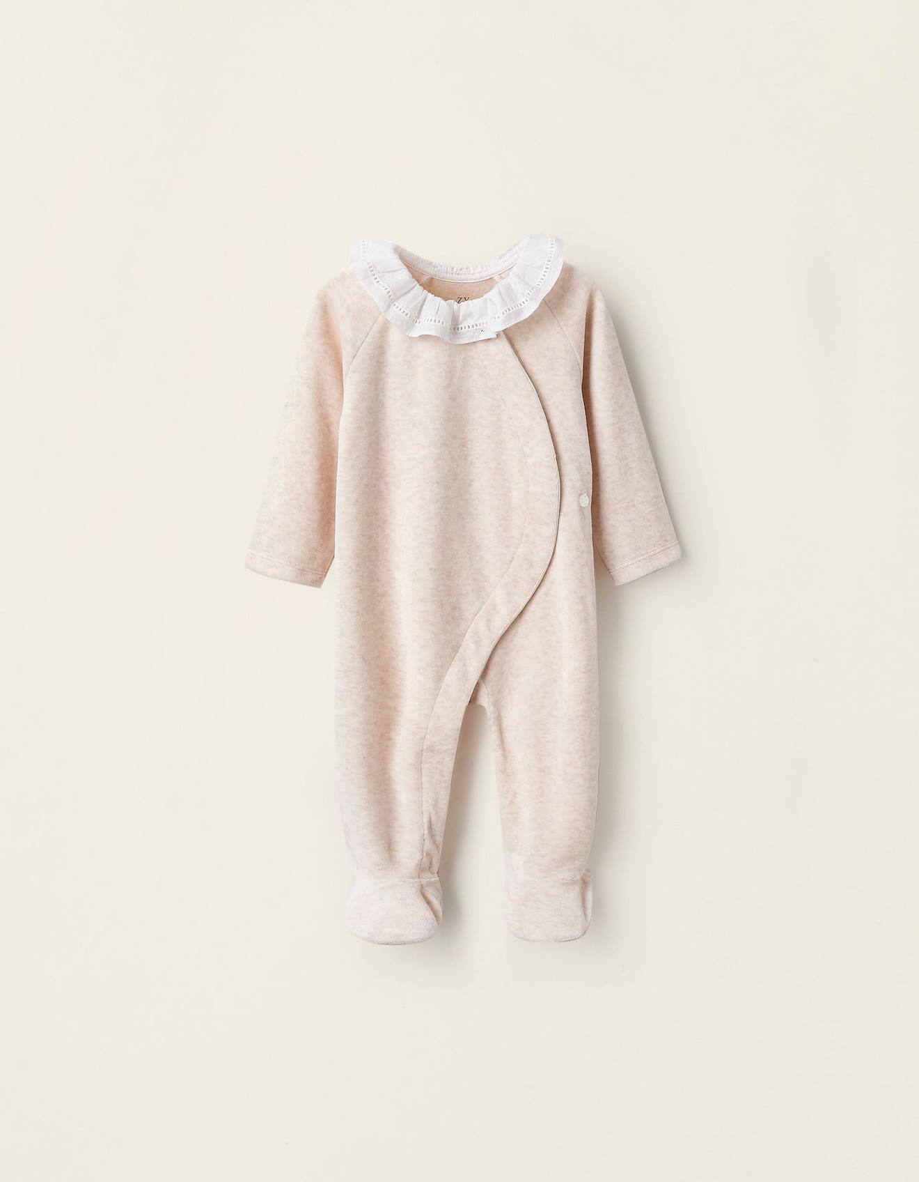 Grenouillère En Velours Avec Col À Volants Beige Clair