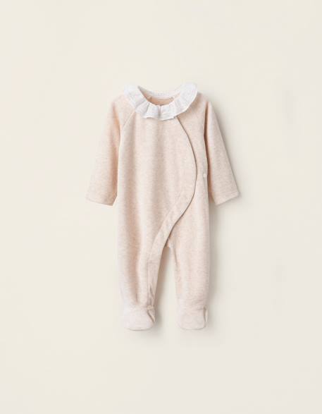 Bébé-Grenouillère en velours avec col à volants