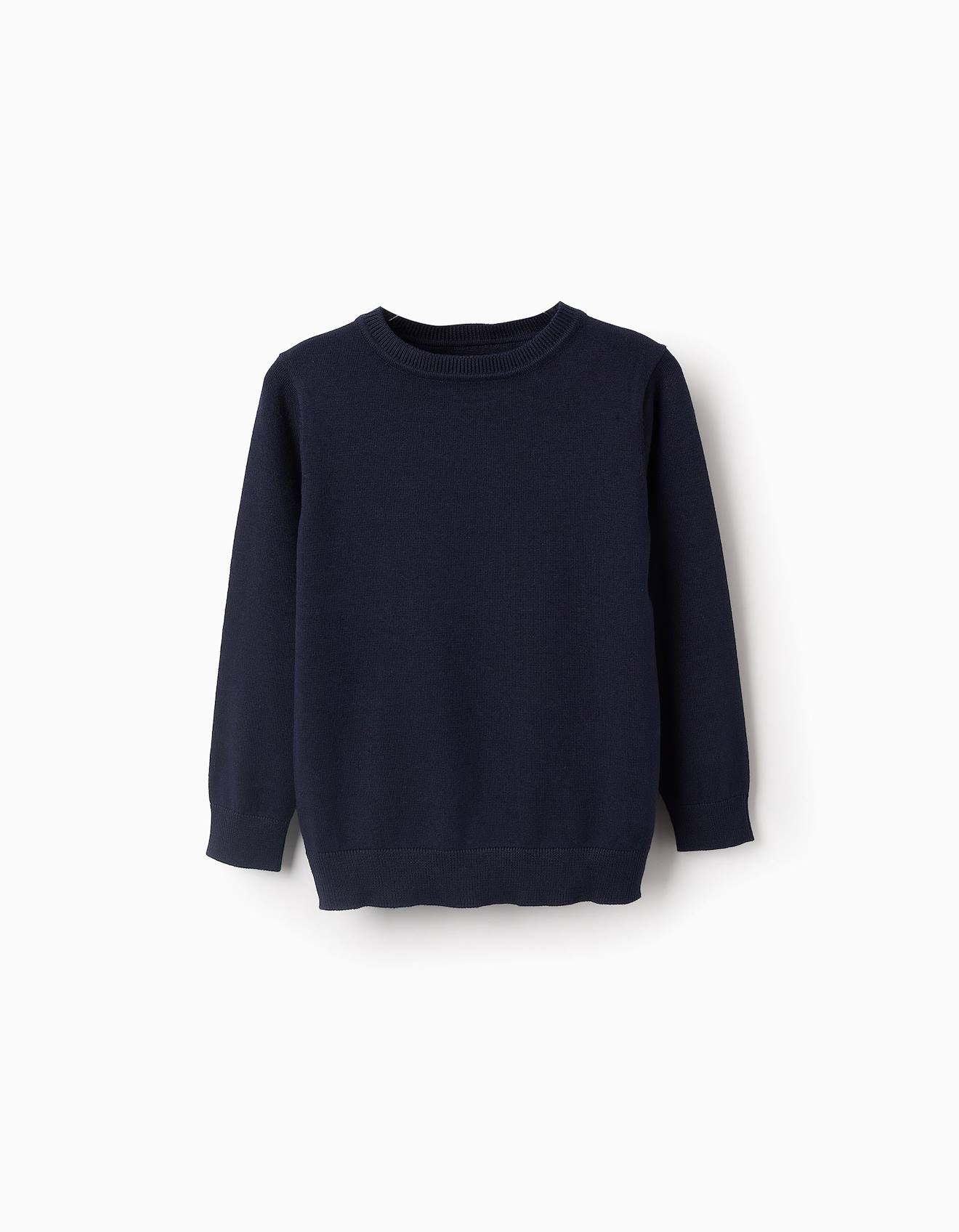 Pull En Maille Uni Bleu Foncé