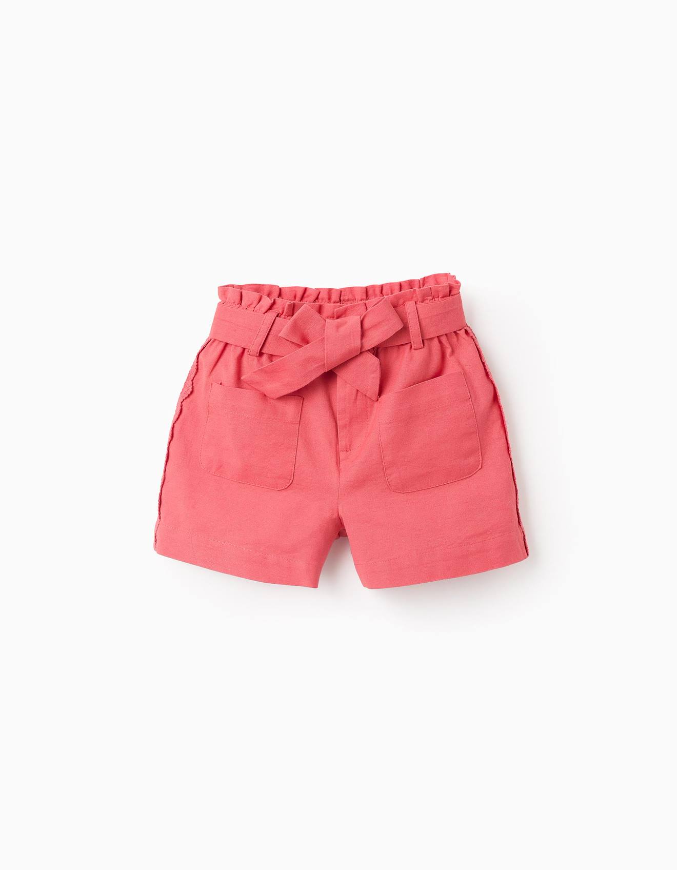 Short En Coton Et Lin Avec Crochet Rouge
