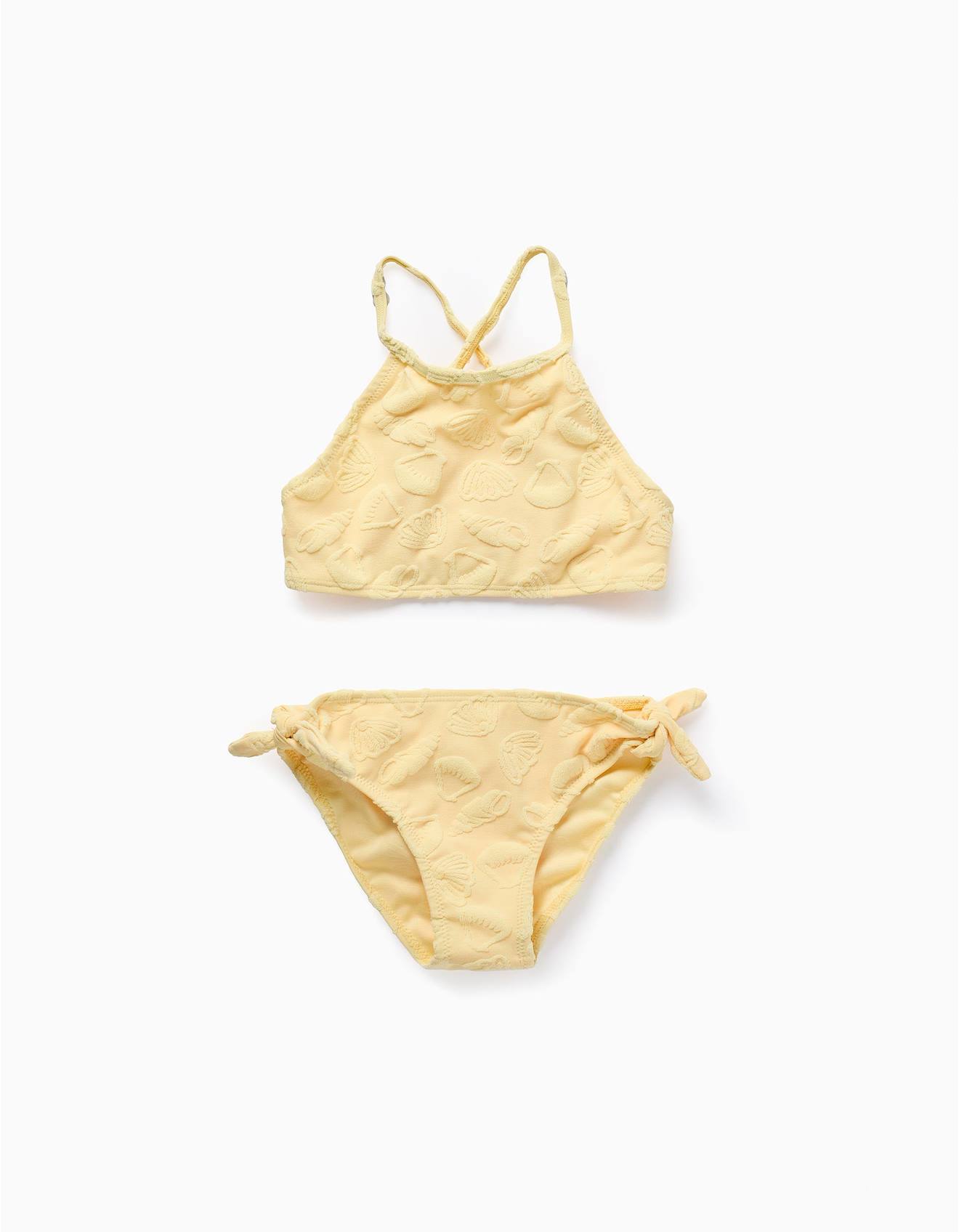 Maillot De Bain Bikini À Motif En Relief Jaune Clair