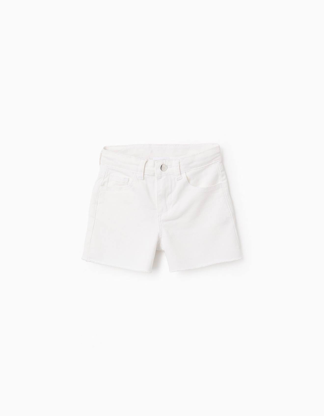 Short En Sergé Avec Ourlets Effilochés Blanc