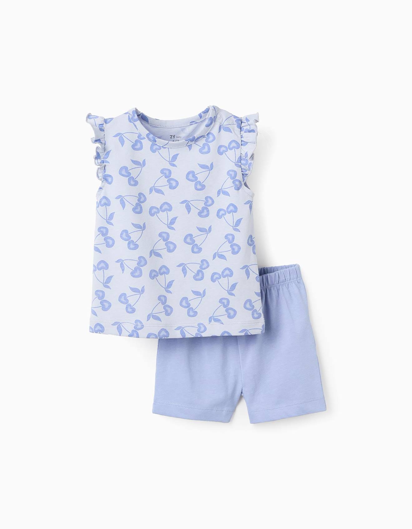 Pyjama En Coton À Volants Bleu Clair
