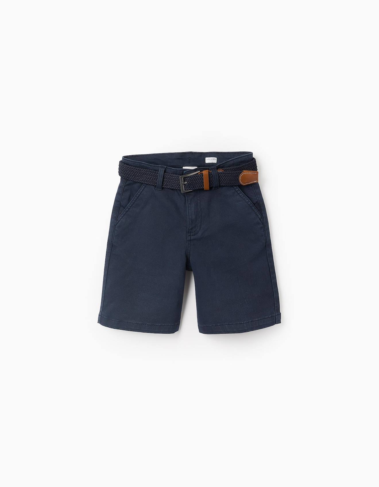 Short En Sergé Avec Ceinture Bleu Foncé