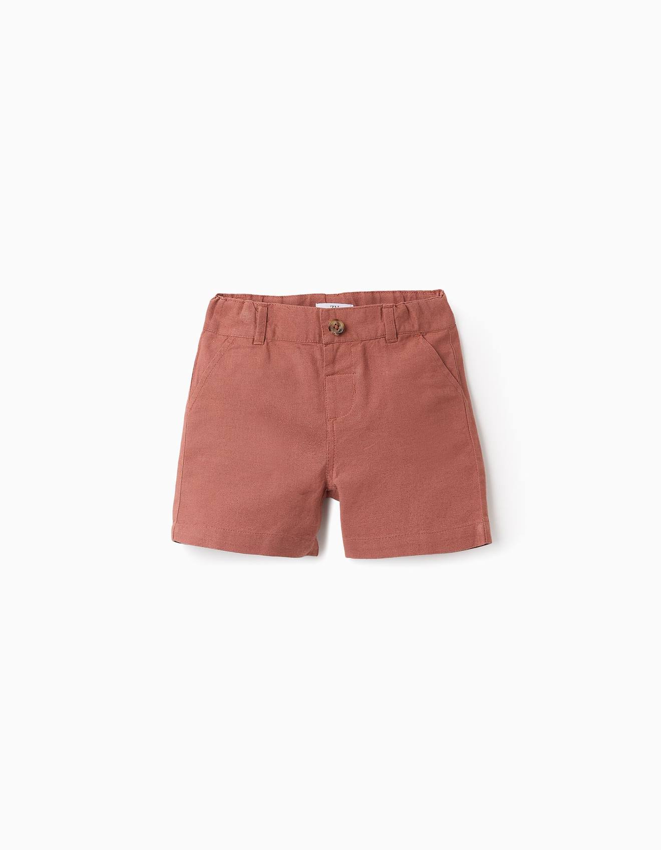 Short En Chino De Coton Et Lin Marrón Clair