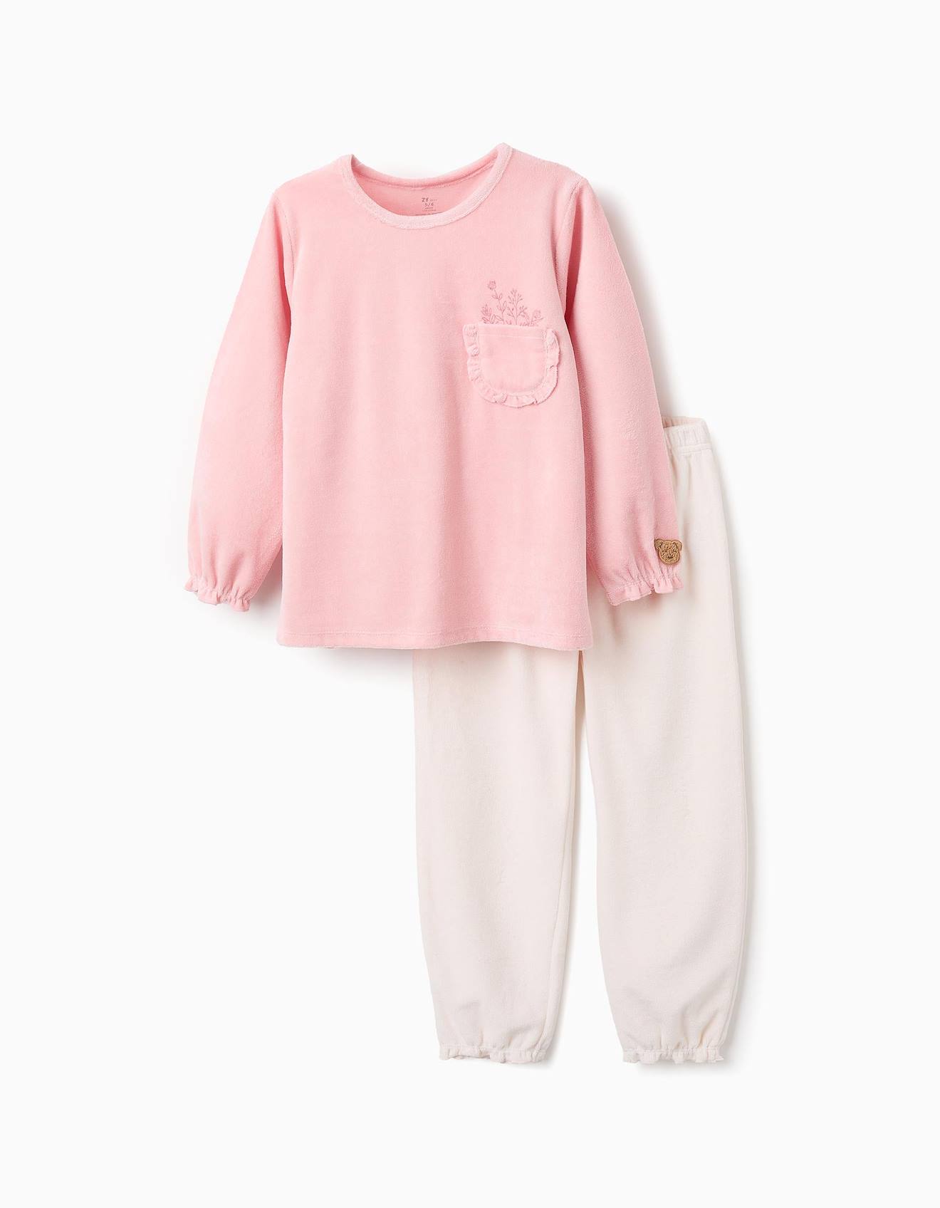 Pyjama En Velours Avec Fleurs Et Volants Rose Clair
