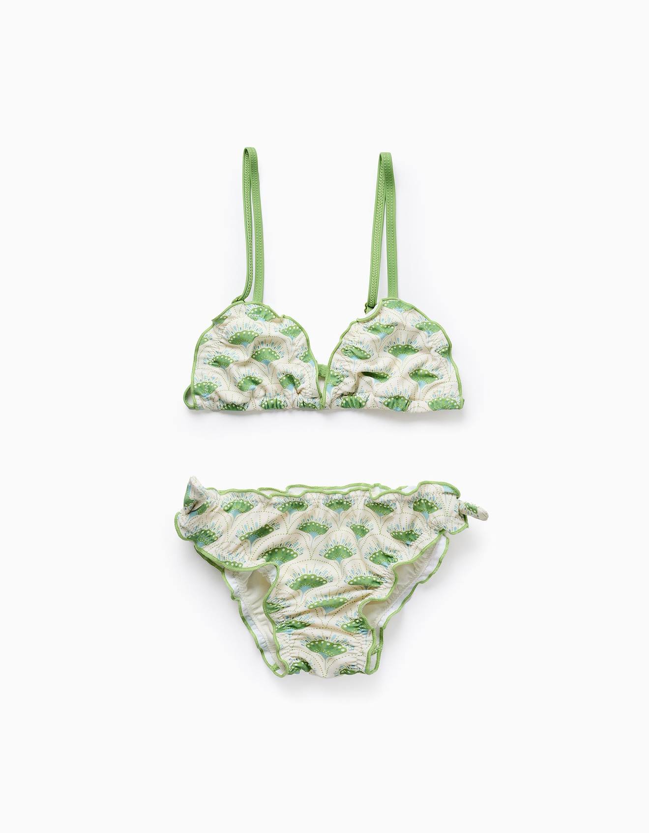 Maillot De Bain Bikini Avec Motif Et Volants Vert Clair